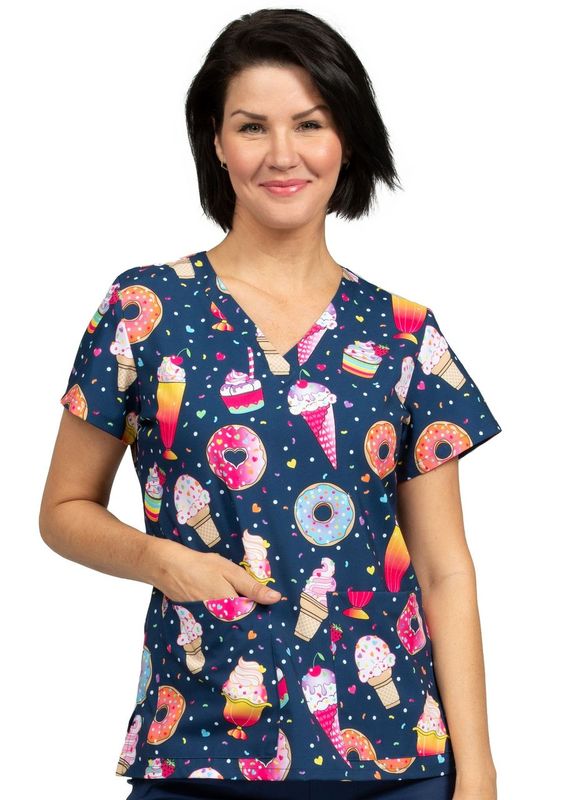 Women's Ava Therese Audrey V-Neck "Sweets and Treats" Print Top - BodyMoves Scrubs Boutique