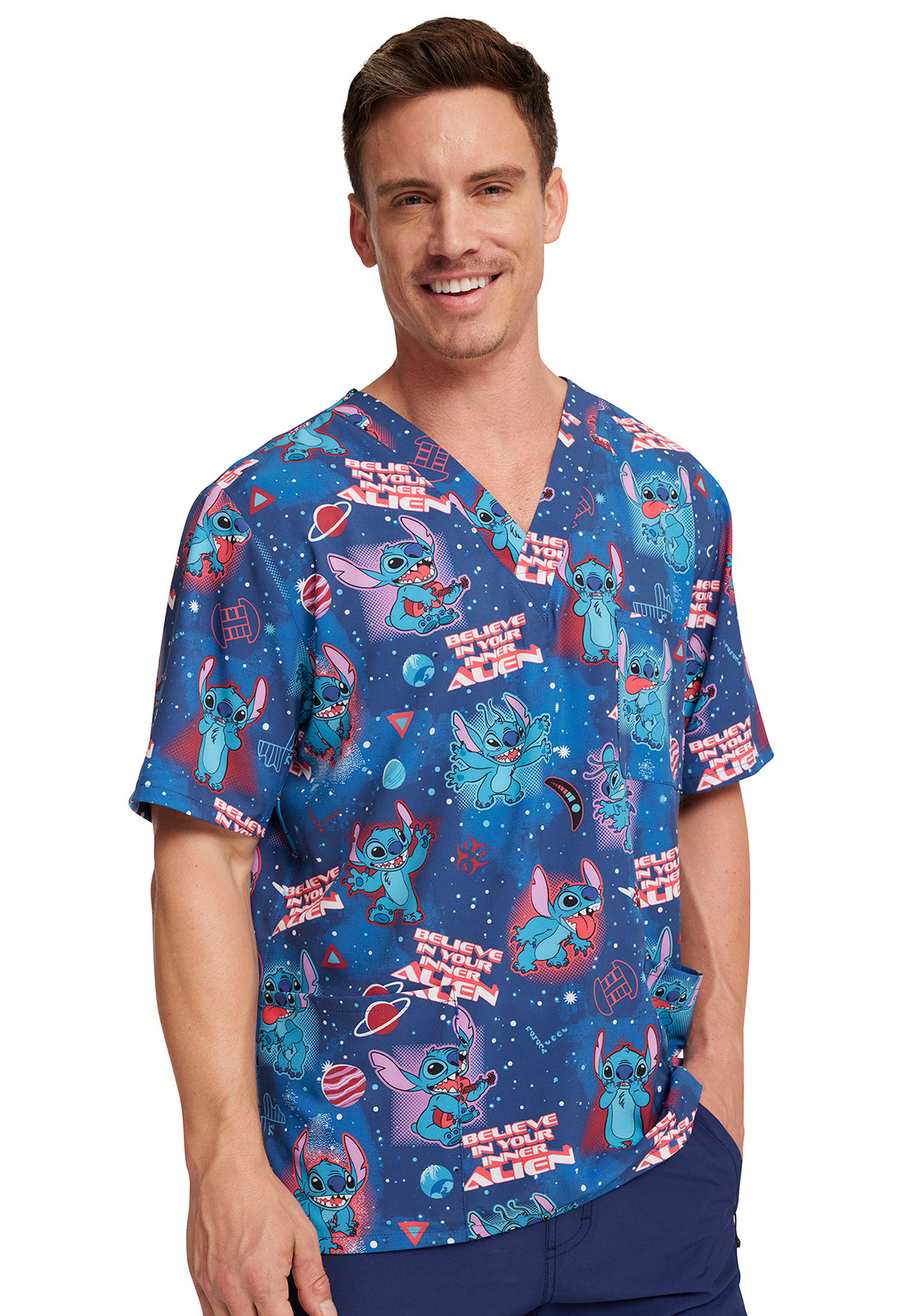 Men's V-Neck Print Top in Inner Alien - BodyMoves Scrubs Boutique