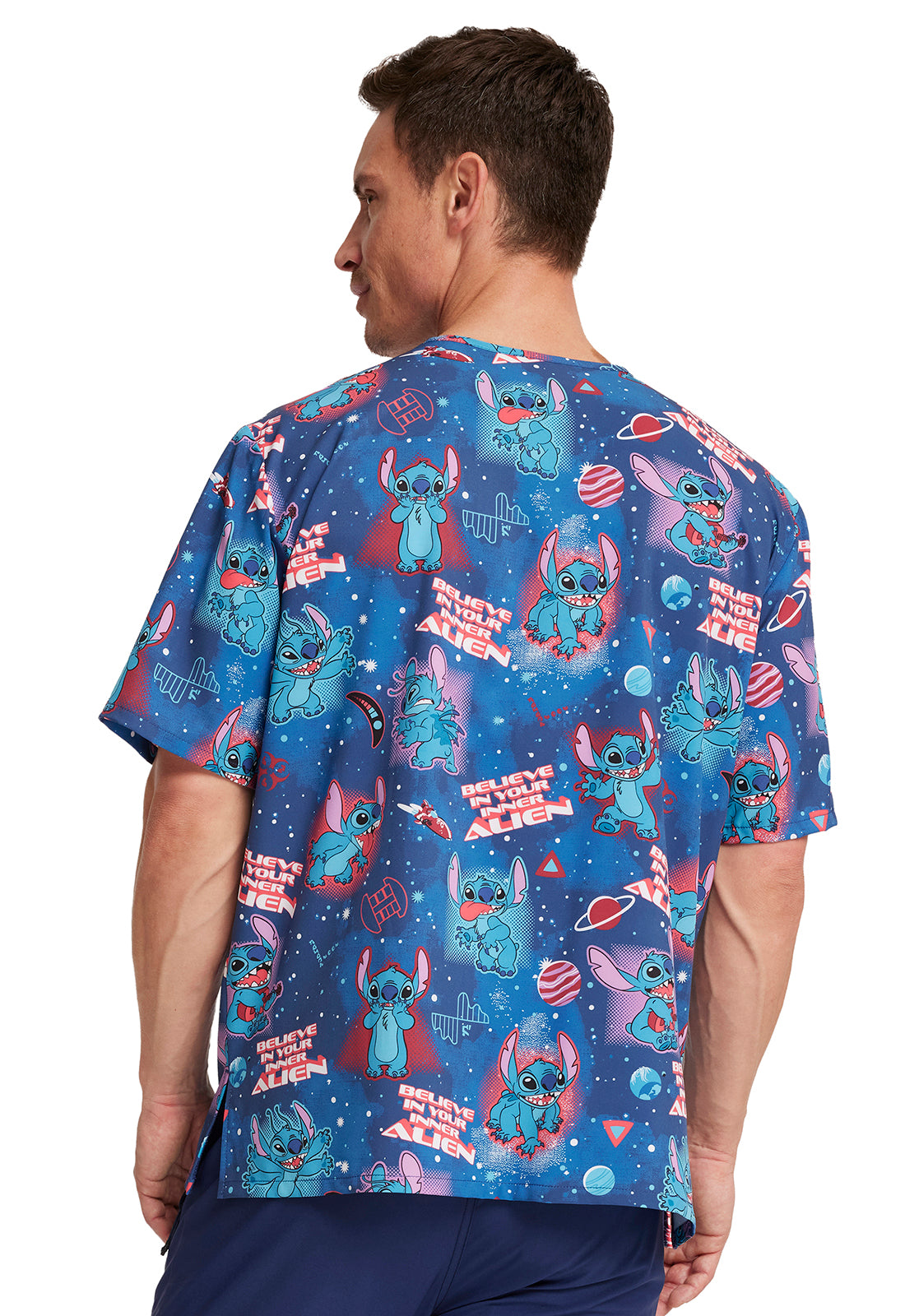 Men's V-Neck Print Top in Inner Alien - BodyMoves Scrubs Boutique