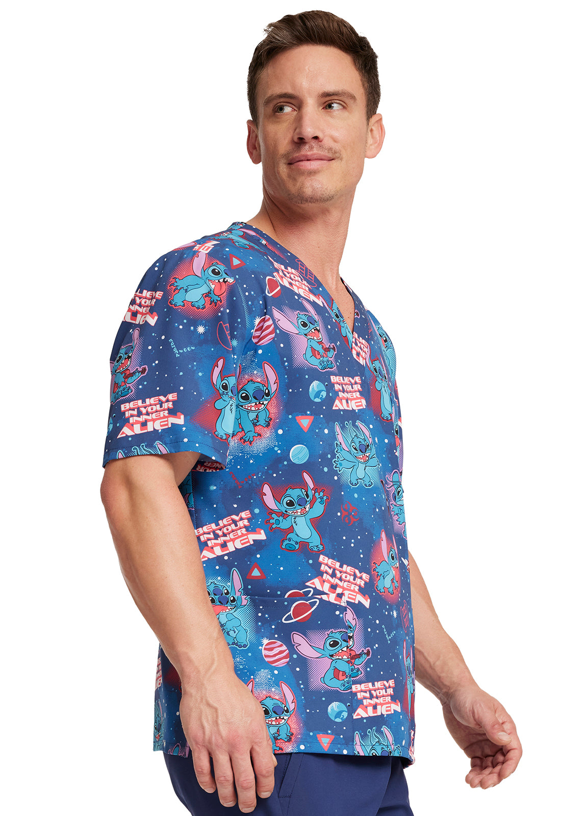 Men's V-Neck Print Top in Inner Alien - BodyMoves Scrubs Boutique