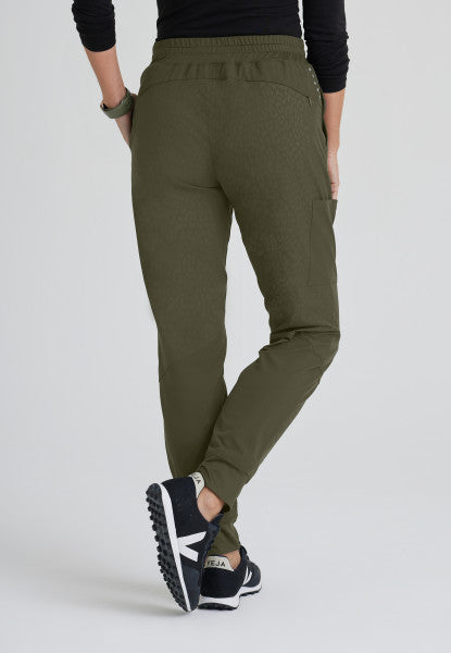 Women's BARCO ONE™ Boost Jogger *MYSTIC CHEETAH OLIVE* - BodyMoves Scrubs Boutique