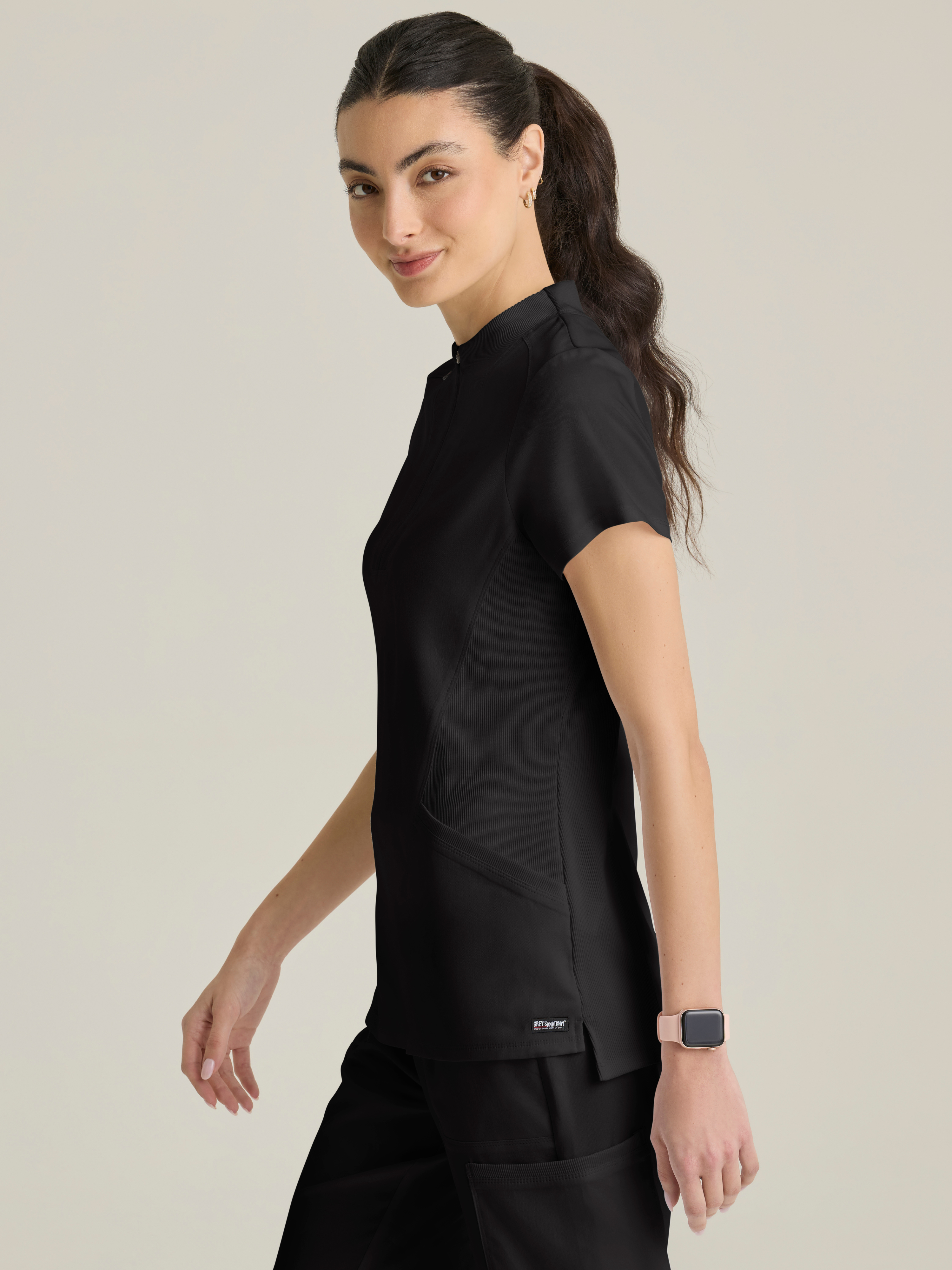 Kristi 2-Pocket Knit Micro-Funnel Top Grey's Anatomy™ by BARCO® Spandex Stretch