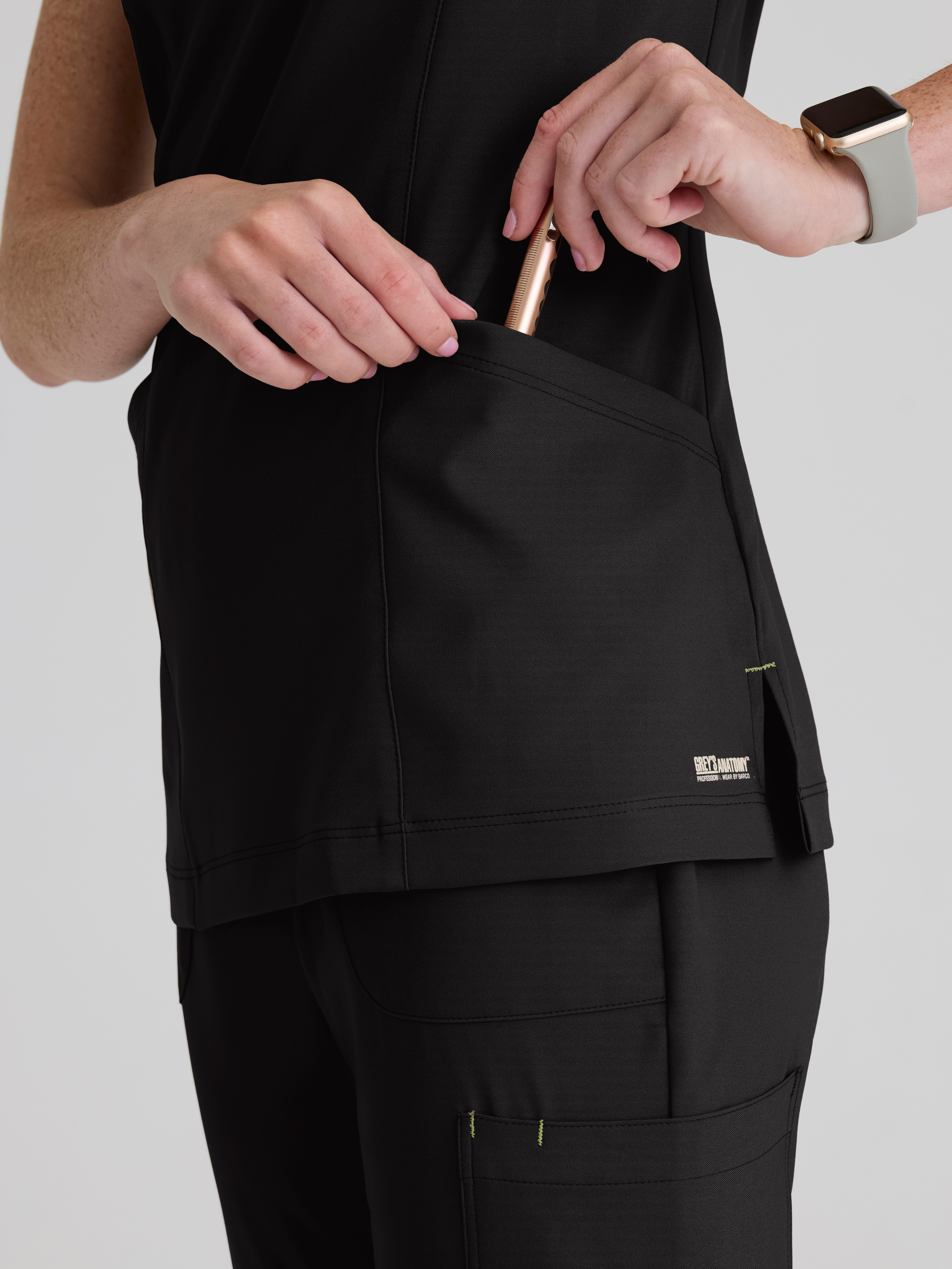 Sky 2-Pocket Banded Notched Neck Top Grey's Anatomy™ by BARCO® Evolve