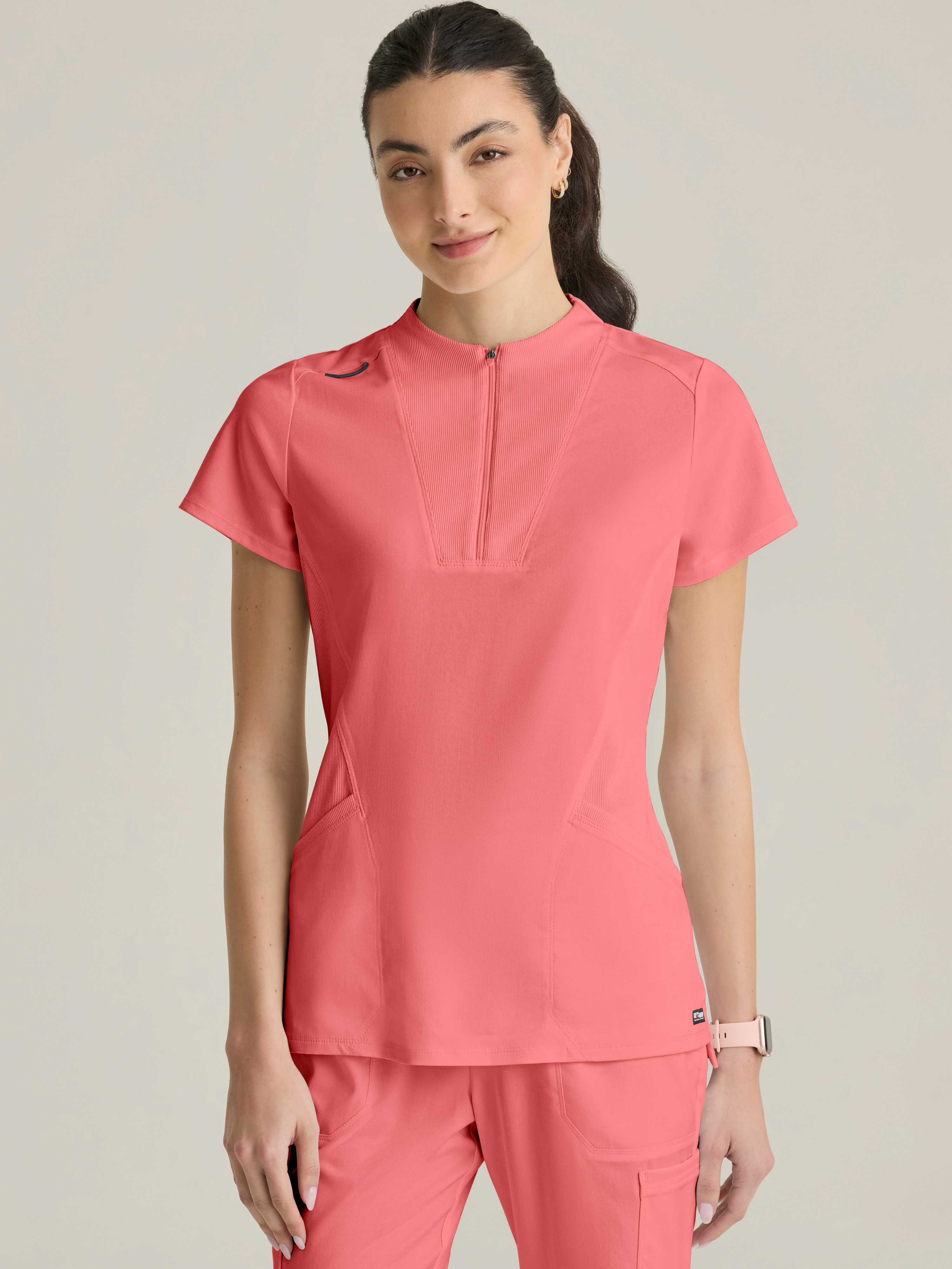 Kristi 2-Pocket Knit Micro-Funnel Top Grey's Anatomy™ by BARCO® Spandex Stretch