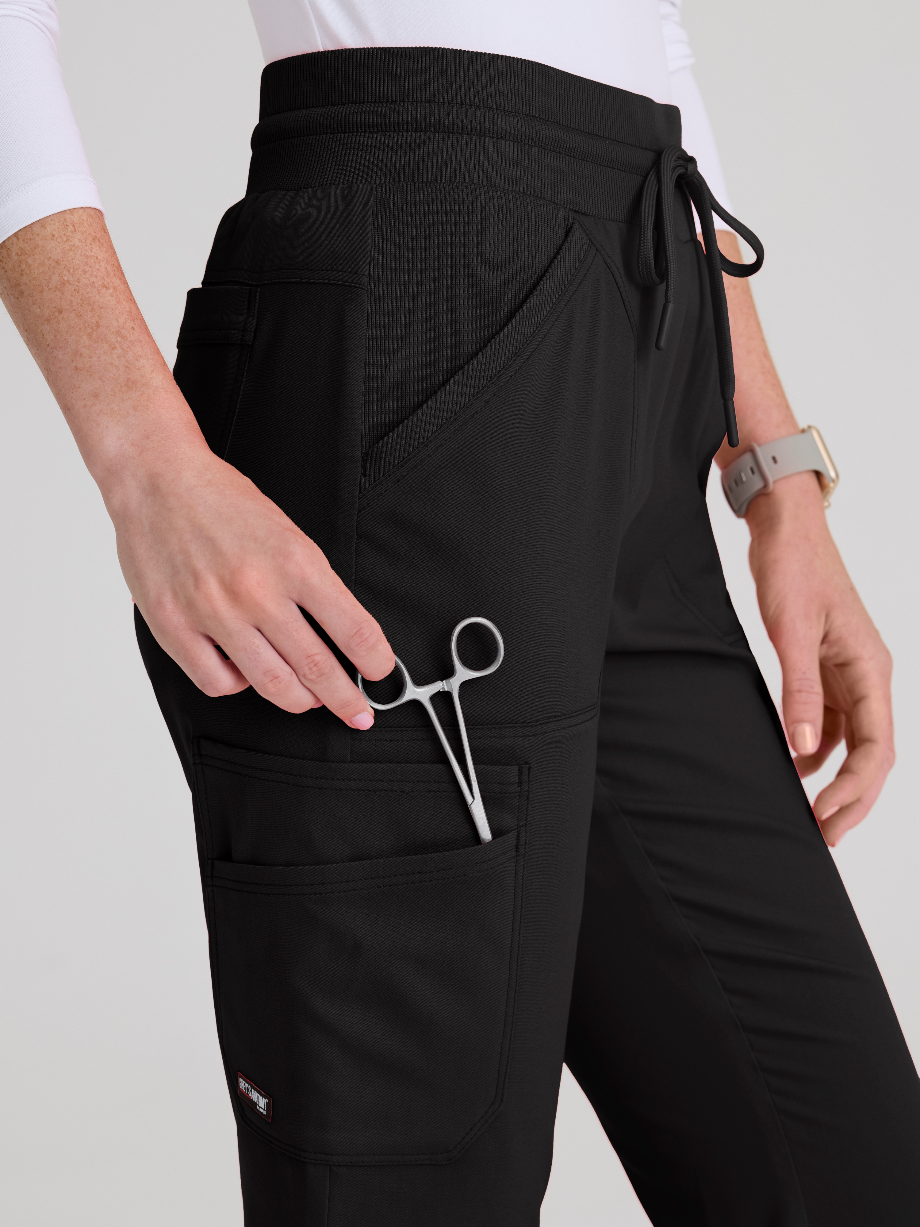 Kristi 7-Pocket Knit Waistband Fit & Flare Pant Grey's Anatomy™ by BARCO® Spandex Stretch