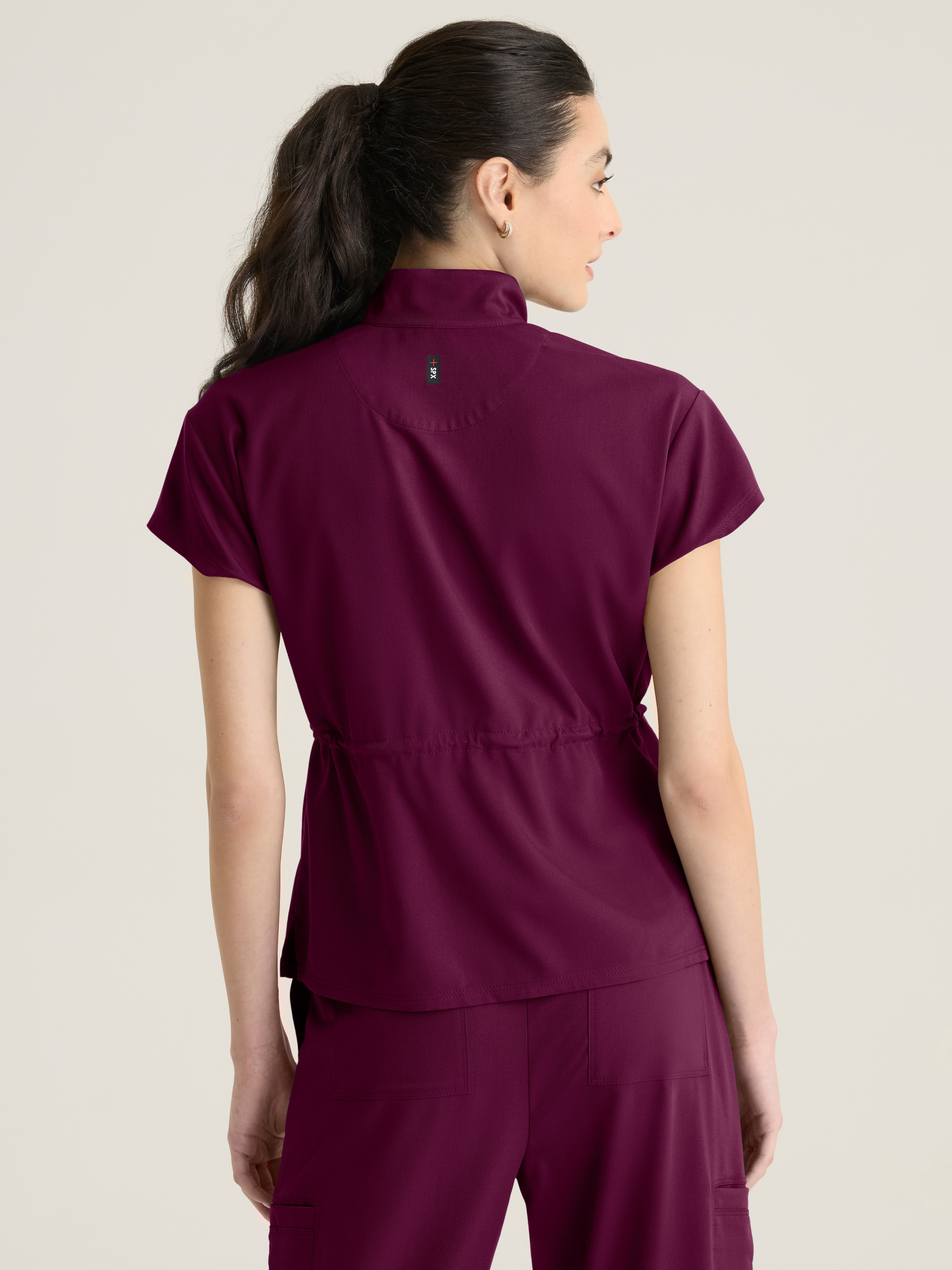 Nina Women's 2-pocket Mock Neck Zip Front Top Grey's Anatomy™ by Barco Spandex Stretch