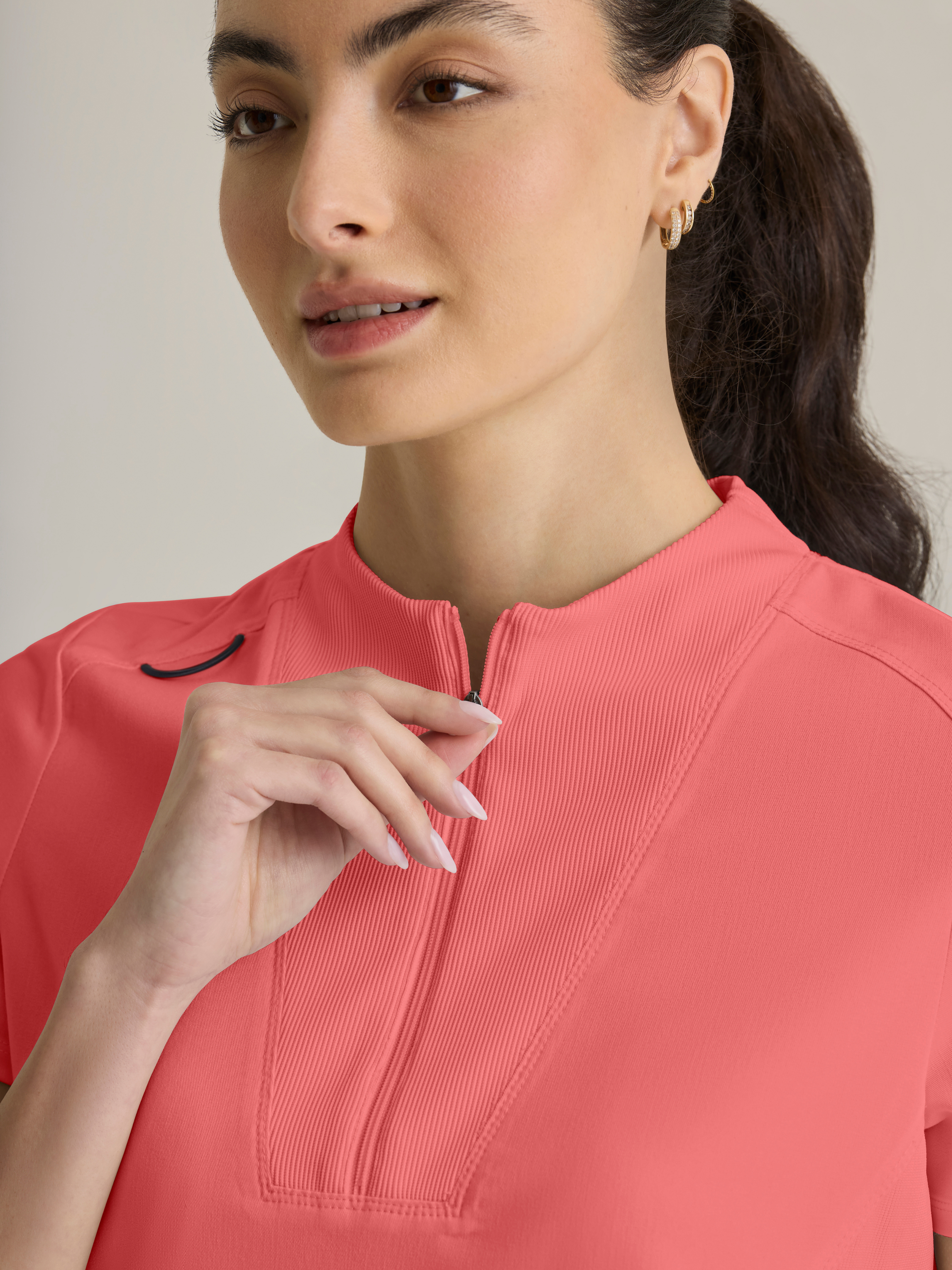 Kristi 2-Pocket Knit Micro-Funnel Top Grey's Anatomy™ by BARCO® Spandex Stretch