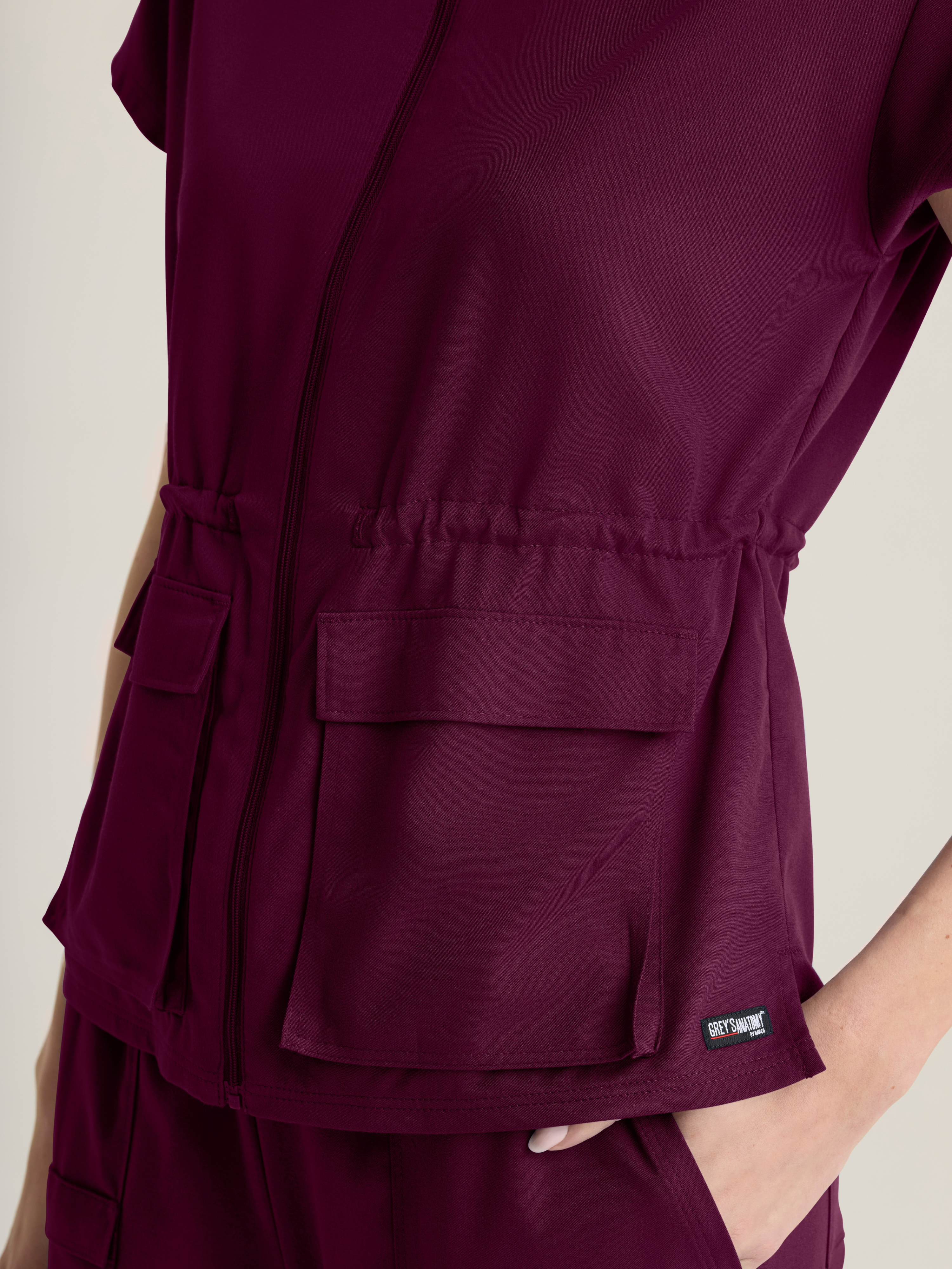 Nina Women's 2-pocket Mock Neck Zip Front Top Grey's Anatomy™ by Barco Spandex Stretch