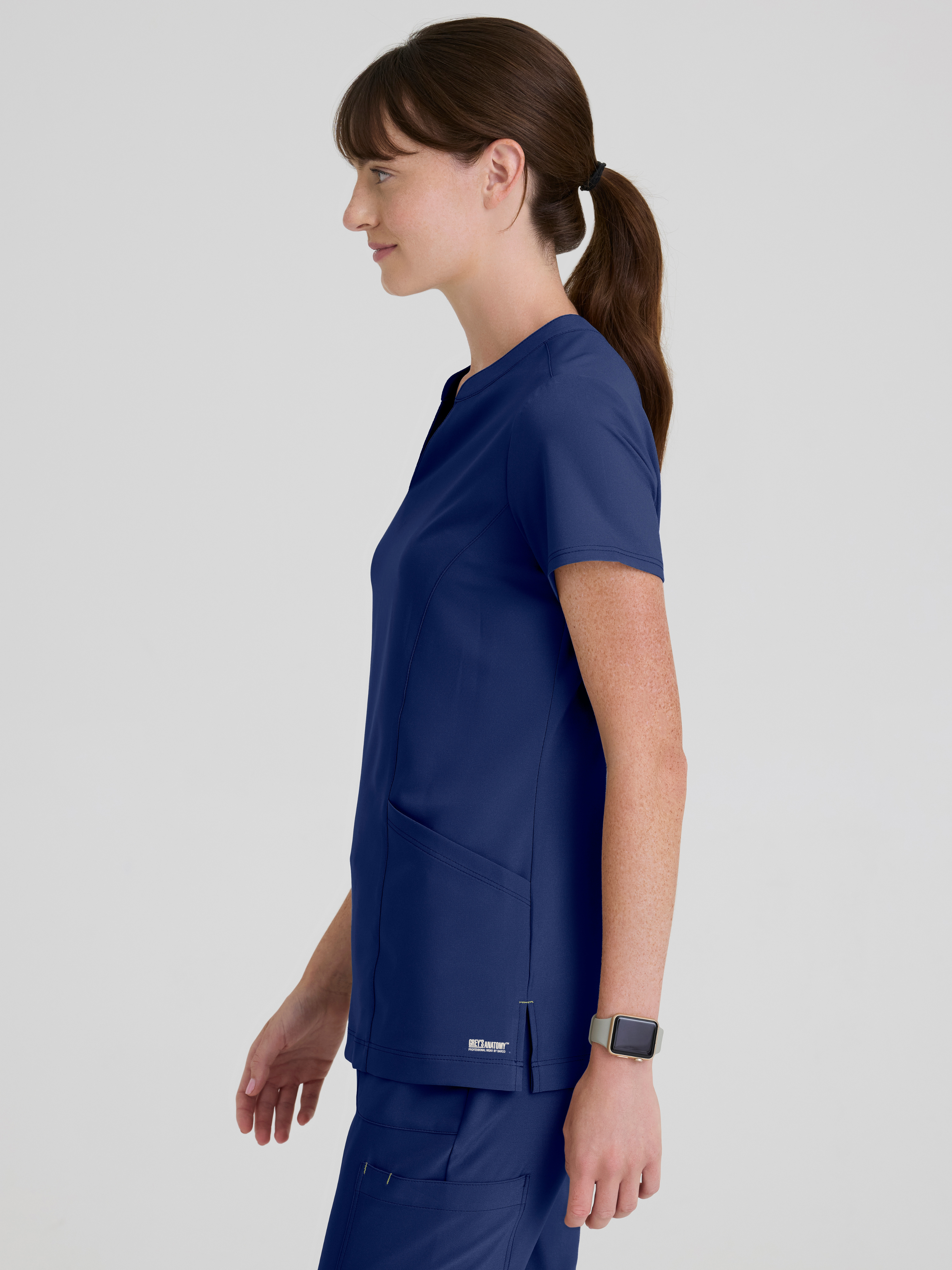 Sky 2-Pocket Banded Notched Neck Top Grey's Anatomy™ by BARCO® Evolve