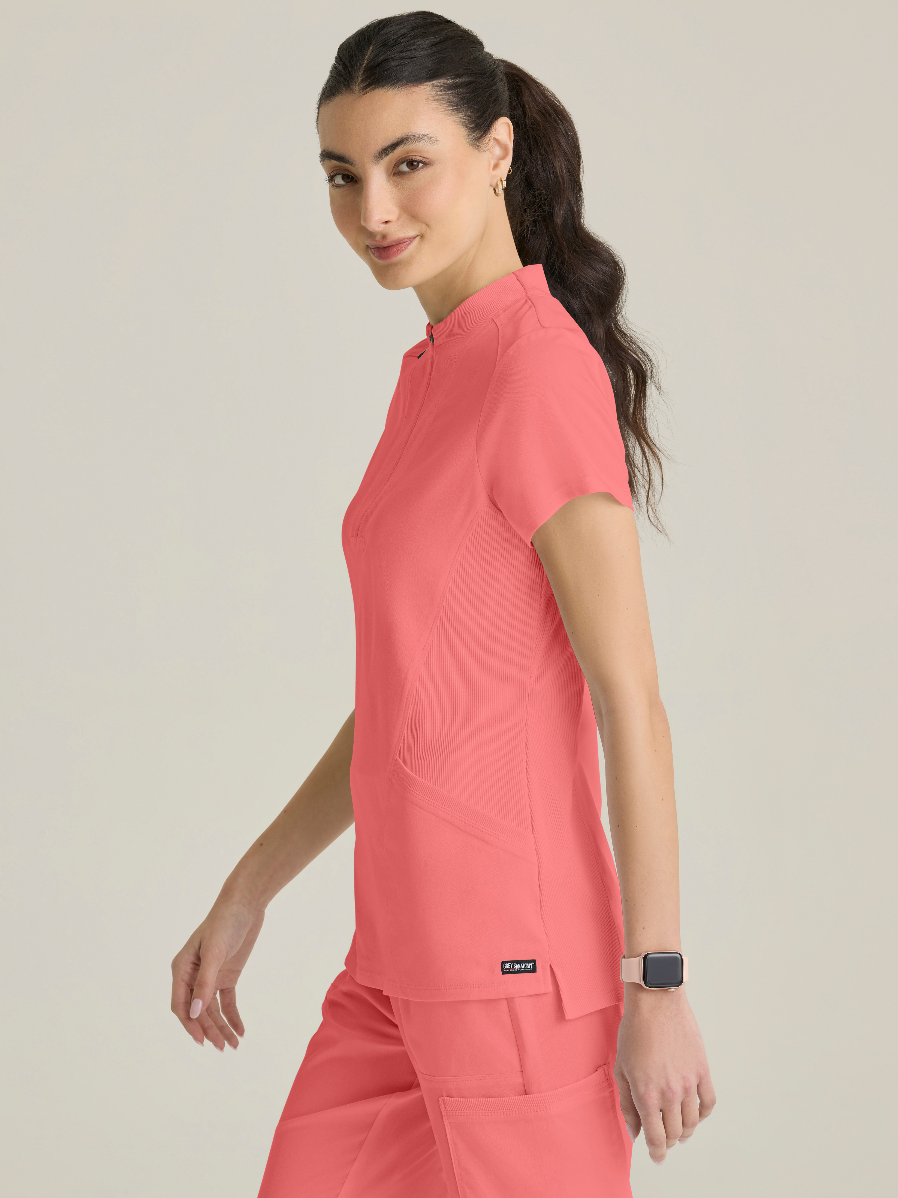 Kristi 2-Pocket Knit Micro-Funnel Top Grey's Anatomy™ by BARCO® Spandex Stretch