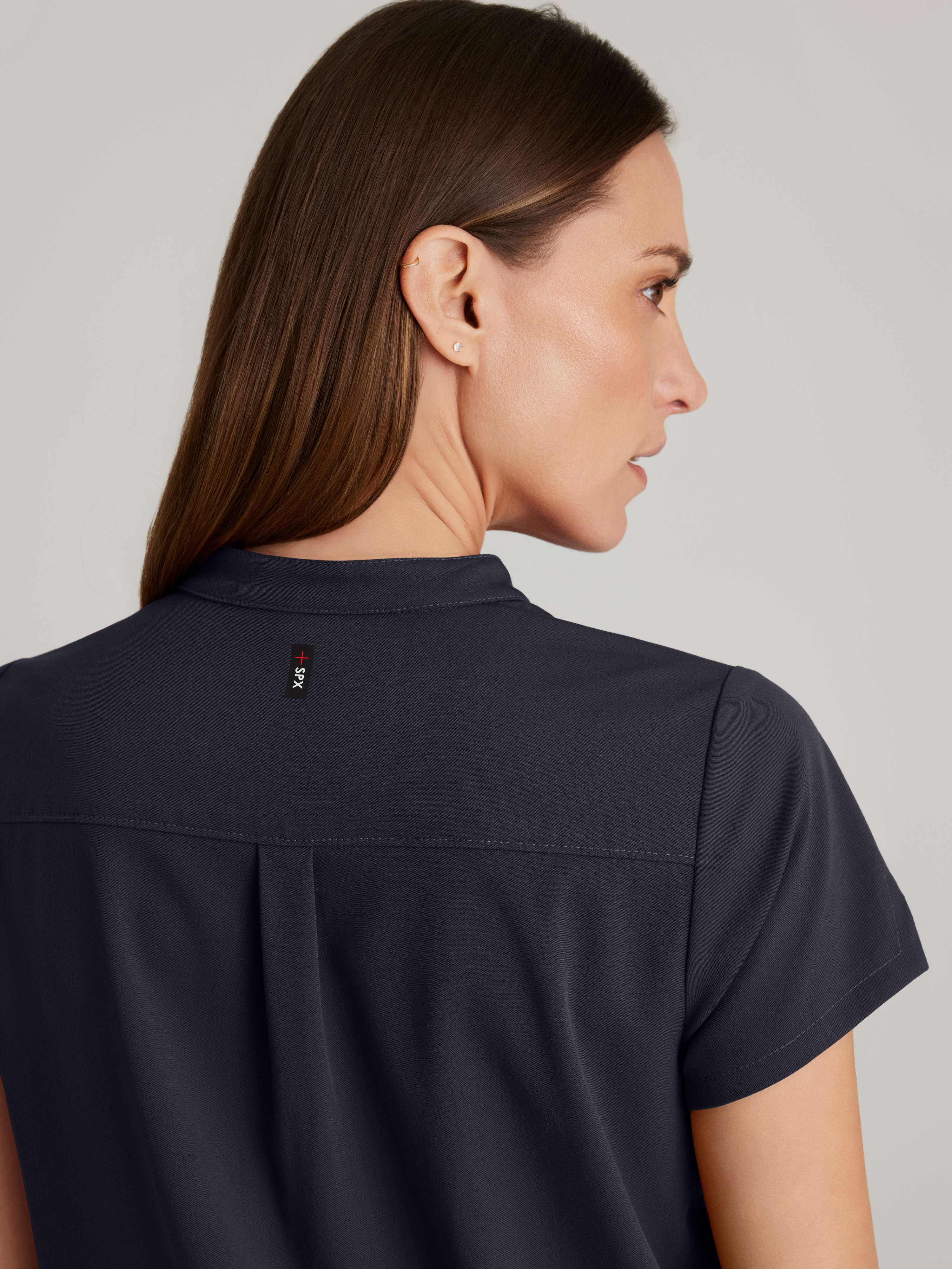 Avery 2-Pocket Banded Collar Top Grey's Anatomy™ by BARCO® Spandex Stretch