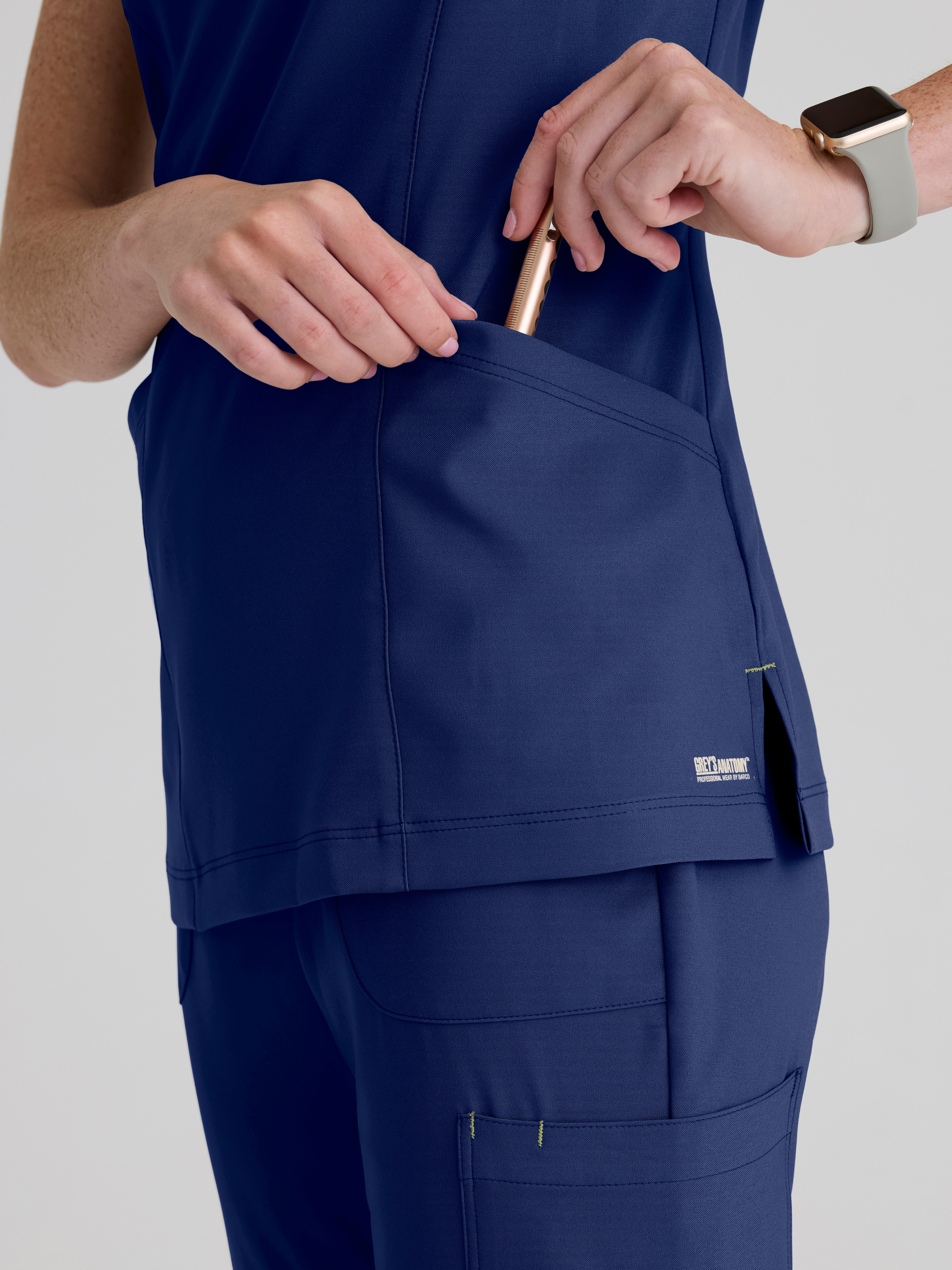 Sky 2-Pocket Banded Notched Neck Top Grey's Anatomy™ by BARCO® Evolve