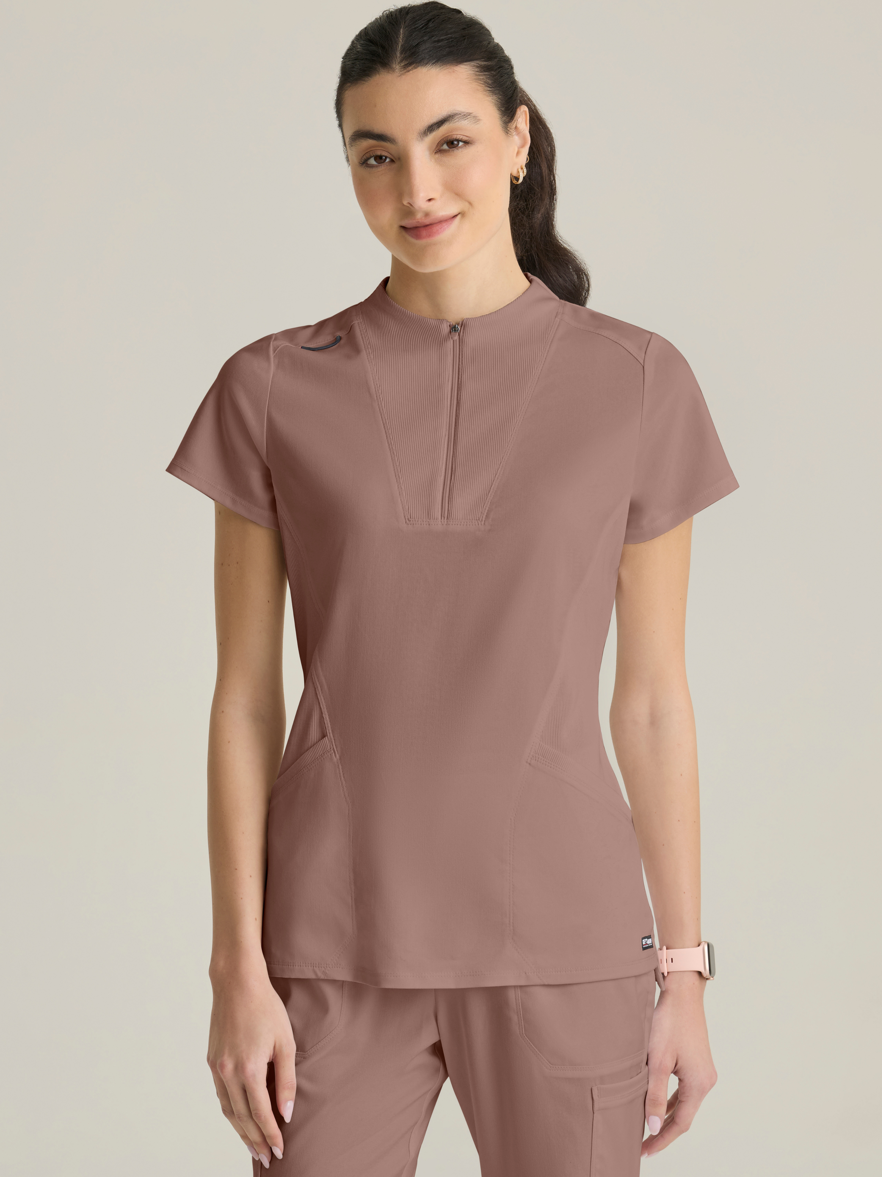 Kristi 2-Pocket Knit Micro-Funnel Top Grey's Anatomy™ by BARCO® Spandex Stretch