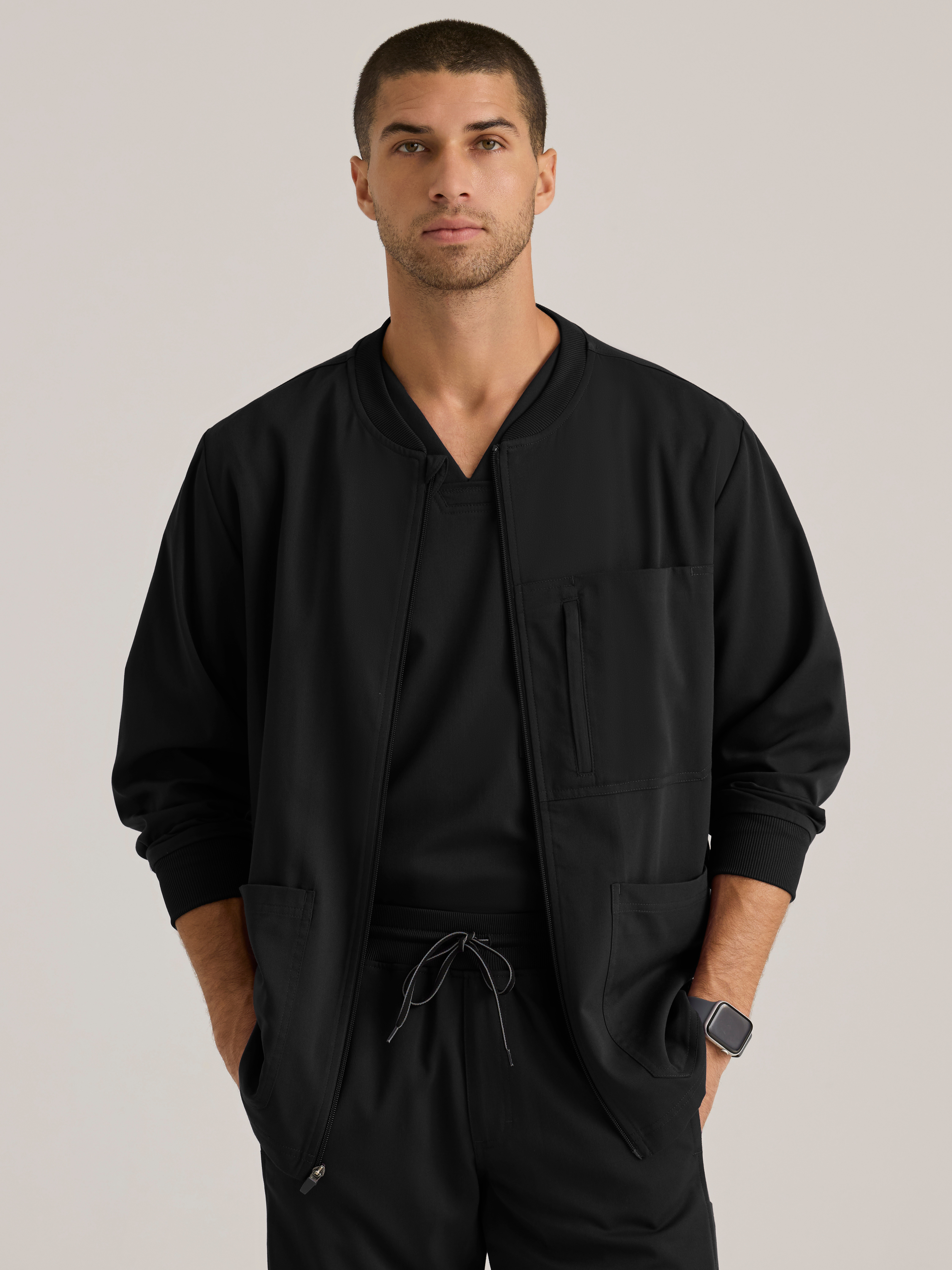 React 5-Pocket Crewneck Warmup Scrub Jacket Grey's Anatomy™ by BARCO® Spandex Stretch