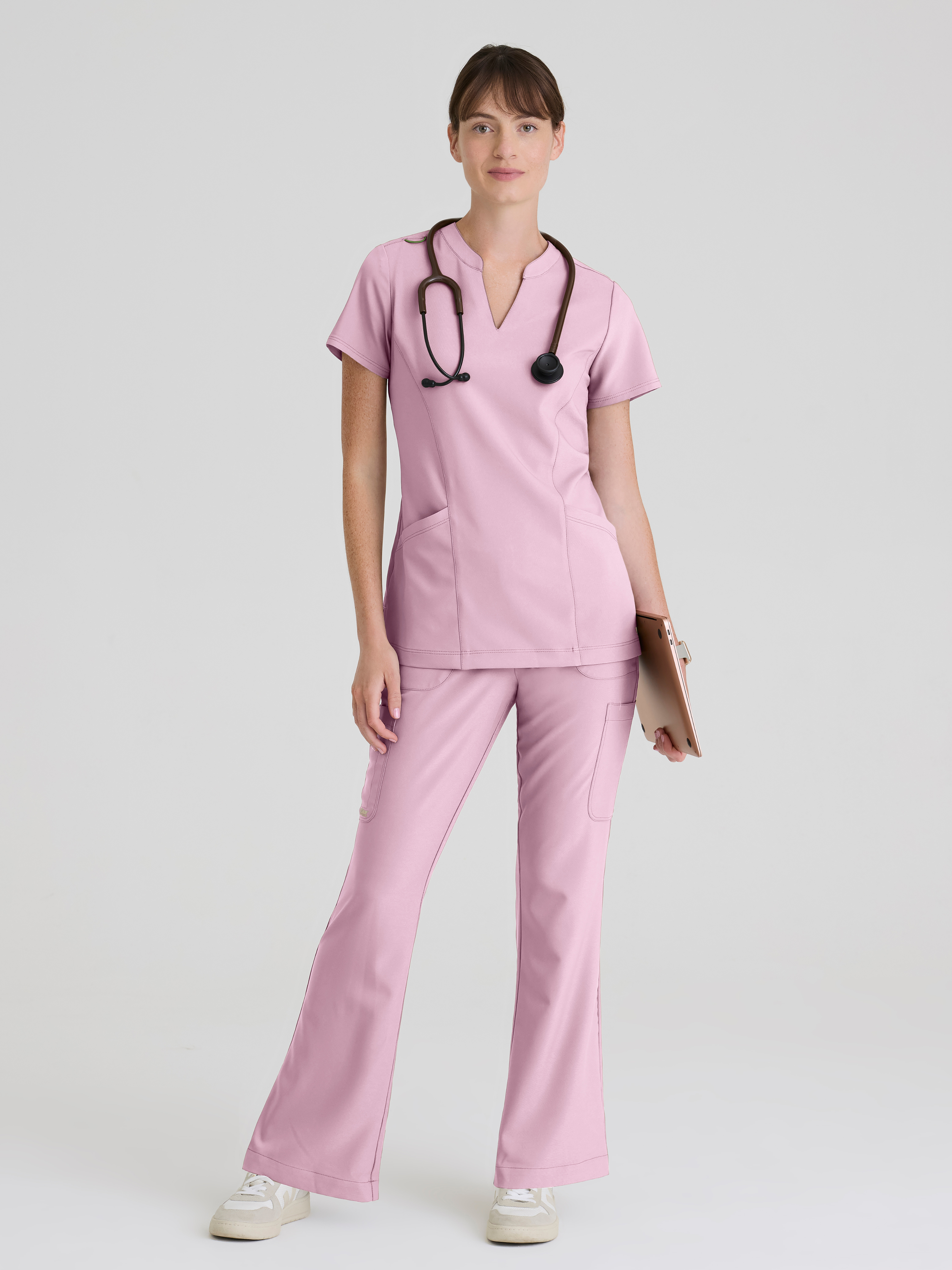 Sky 2-Pocket Banded Notched Neck Top Grey's Anatomy™ by BARCO® Evolve