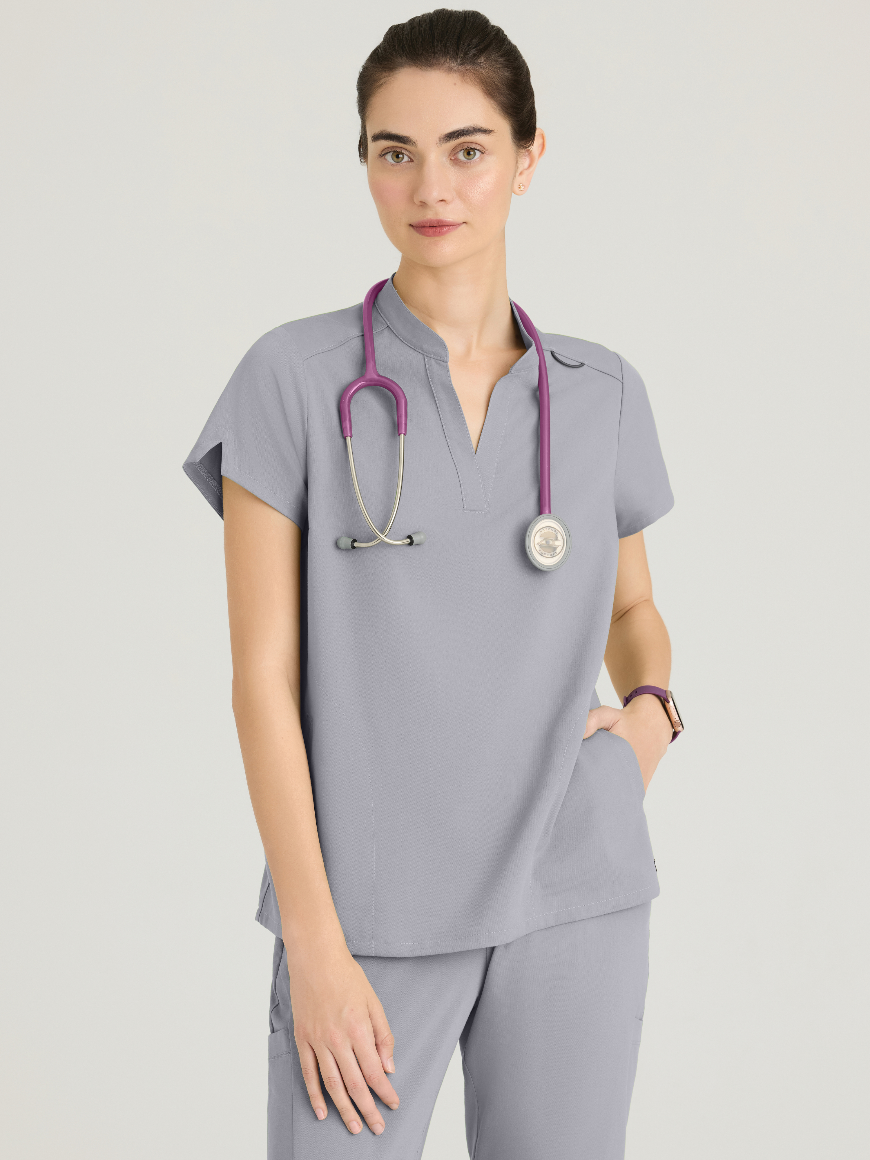 Avery 2-Pocket Banded Collar Top Grey's Anatomy™ by BARCO® Spandex Stretch