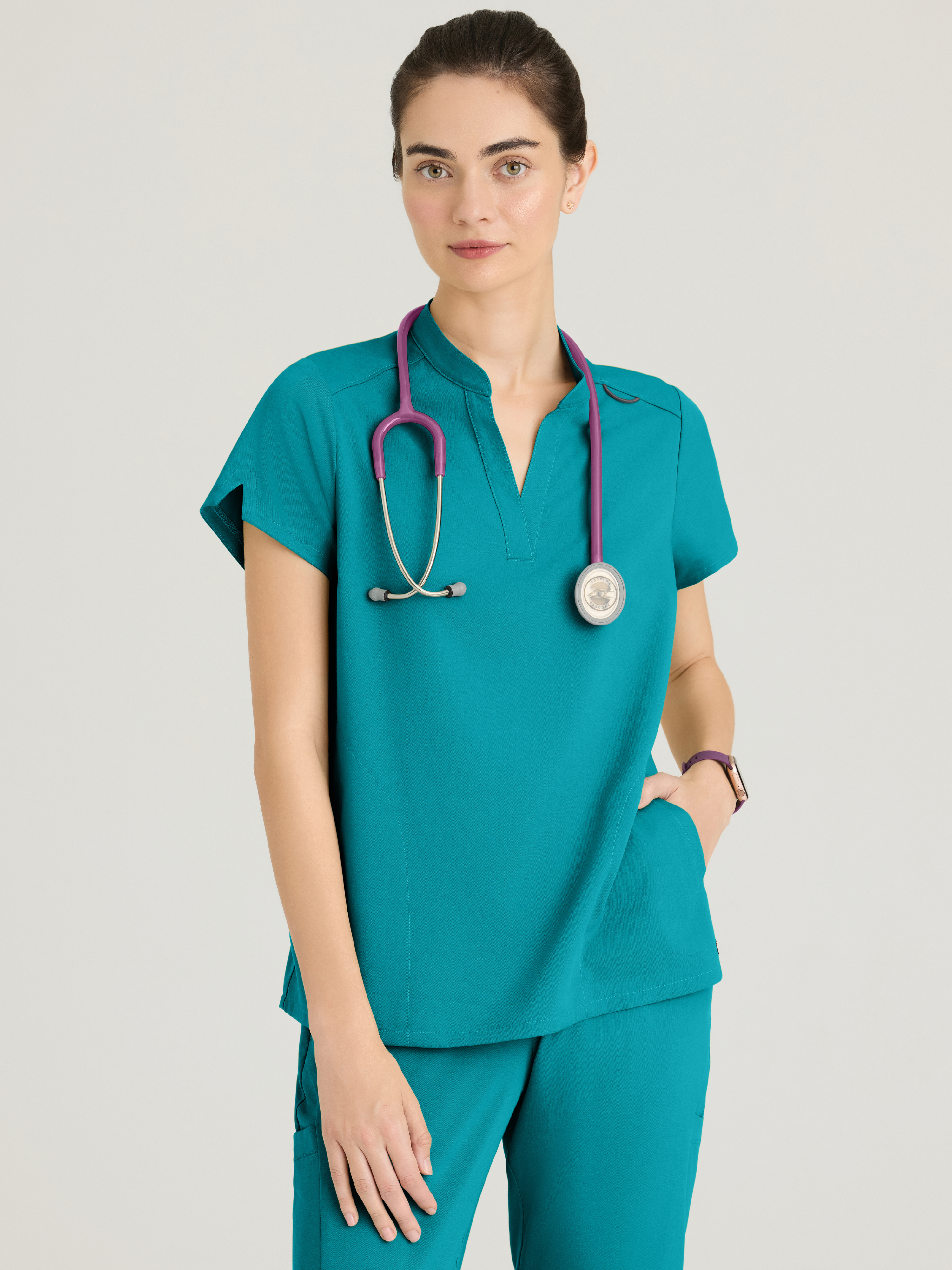 Avery 2-Pocket Banded Collar Top Grey's Anatomy™ by BARCO® Spandex Stretch