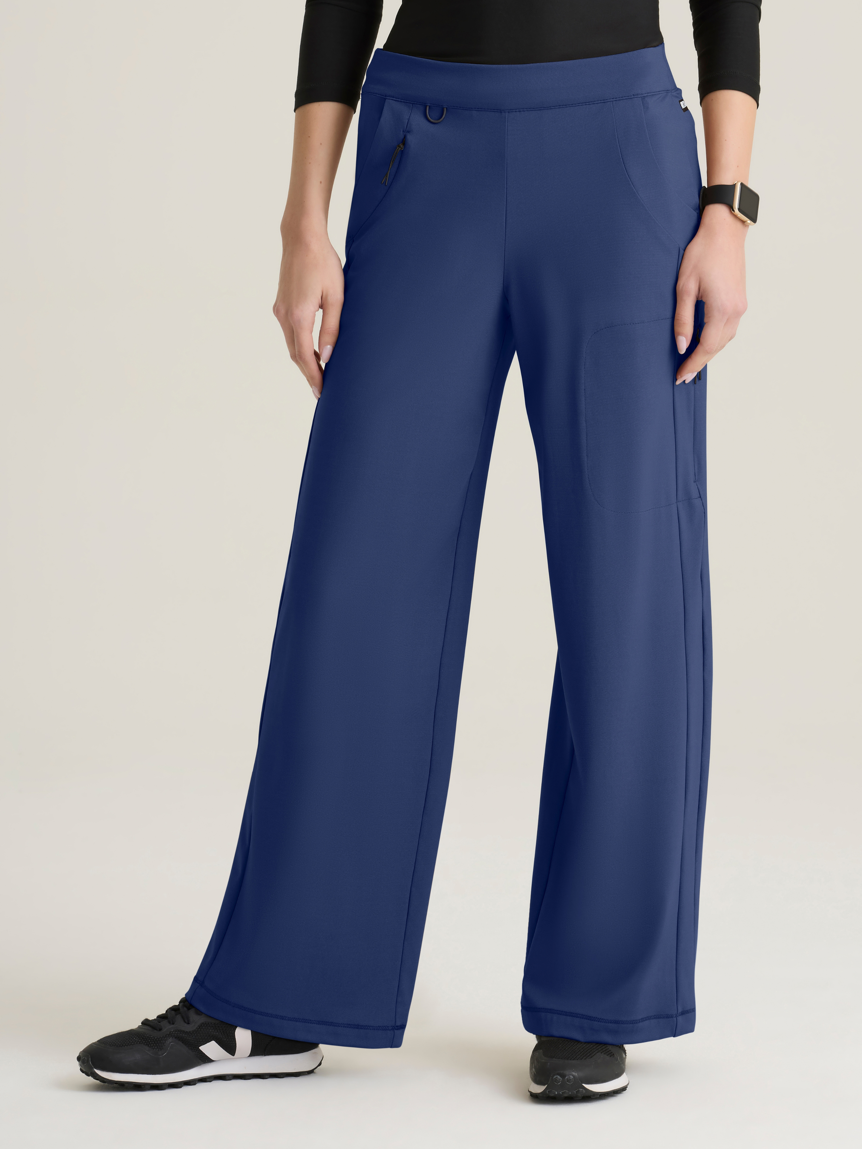 Crystal Women's 7-Pocket Elastic Waistband Wide Leg Pant Grey's Anatomy™ by Barco Knit Stretch