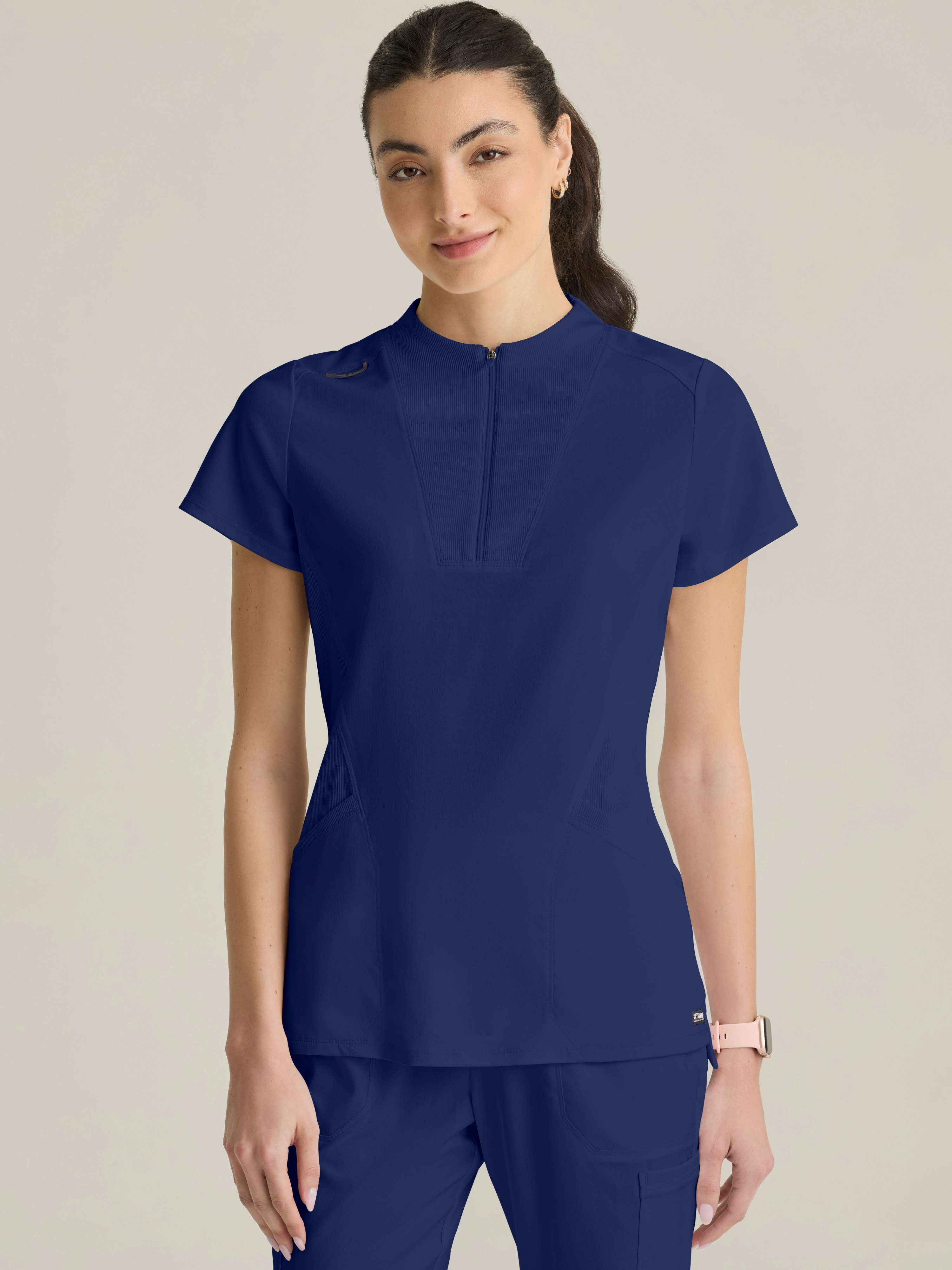 Kristi 2-Pocket Knit Micro-Funnel Top Grey's Anatomy™ by BARCO® Spandex Stretch
