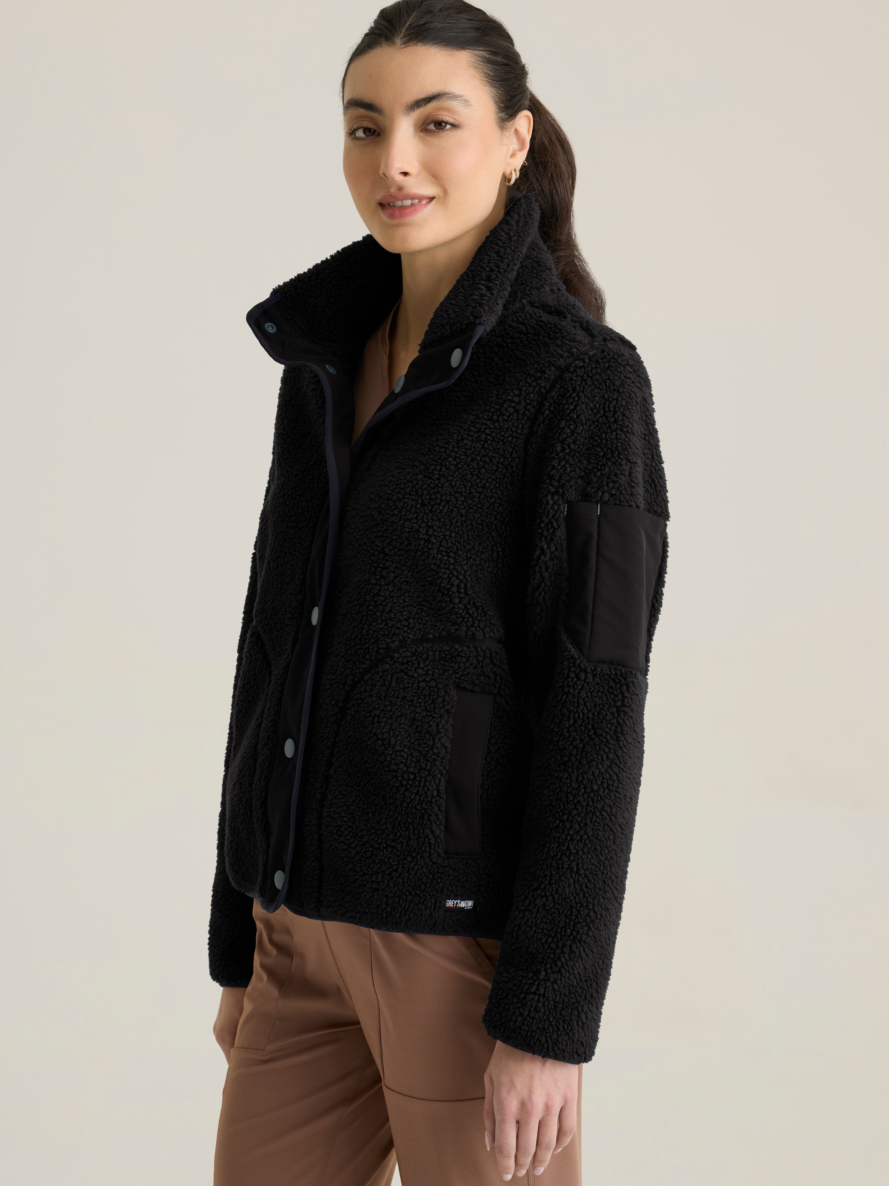 Carol Women's 5-Pocket Mock Neck Snap Front Jacket Grey's Anatomy™ by Barco Spandex Stretch