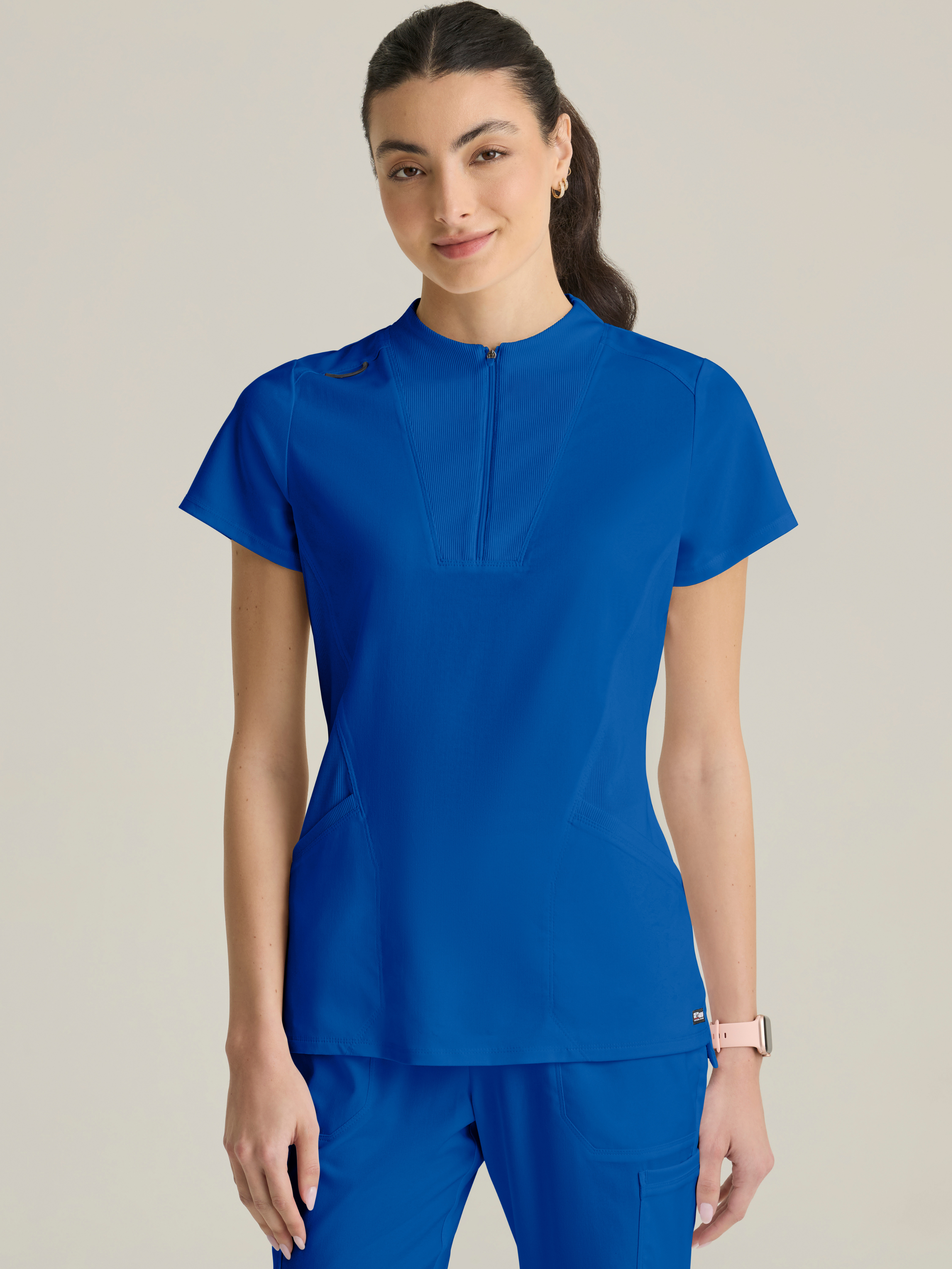 Kristi 2-Pocket Knit Micro-Funnel Top Grey's Anatomy™ by BARCO® Spandex Stretch