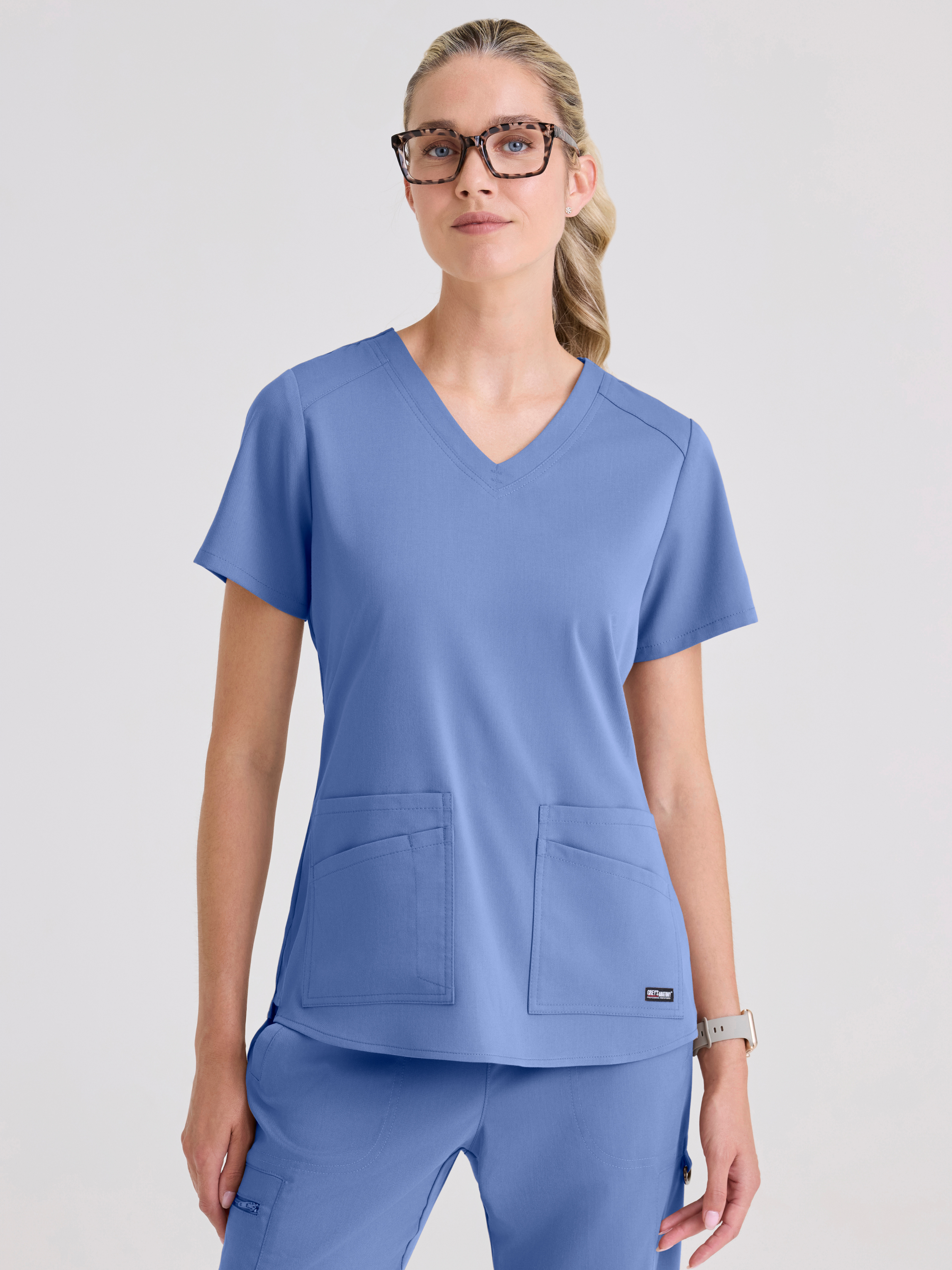 Emma 4-Pocket V-Neck Scrub Top Grey's Anatomy™ by BARCO® Spandex Stretch