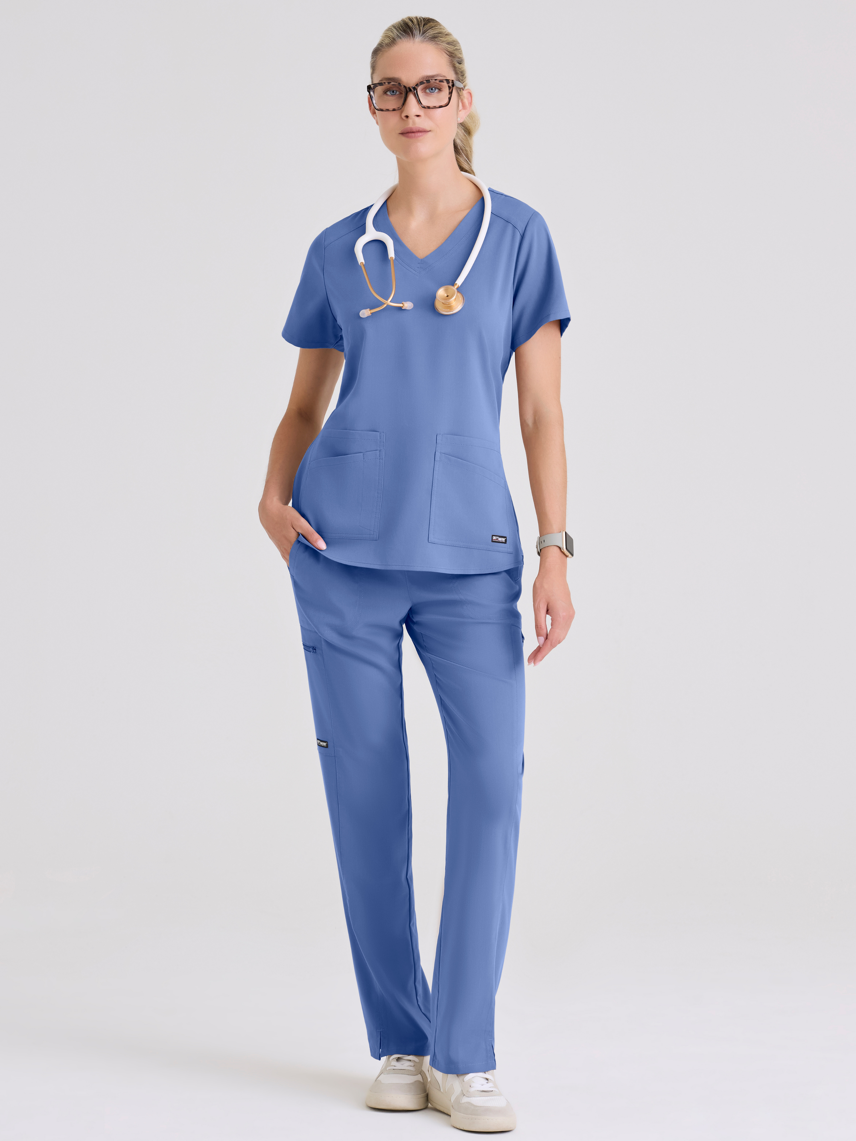 Emma 4-Pocket V-Neck Scrub Top Grey's Anatomy™ by BARCO® Spandex Stretch