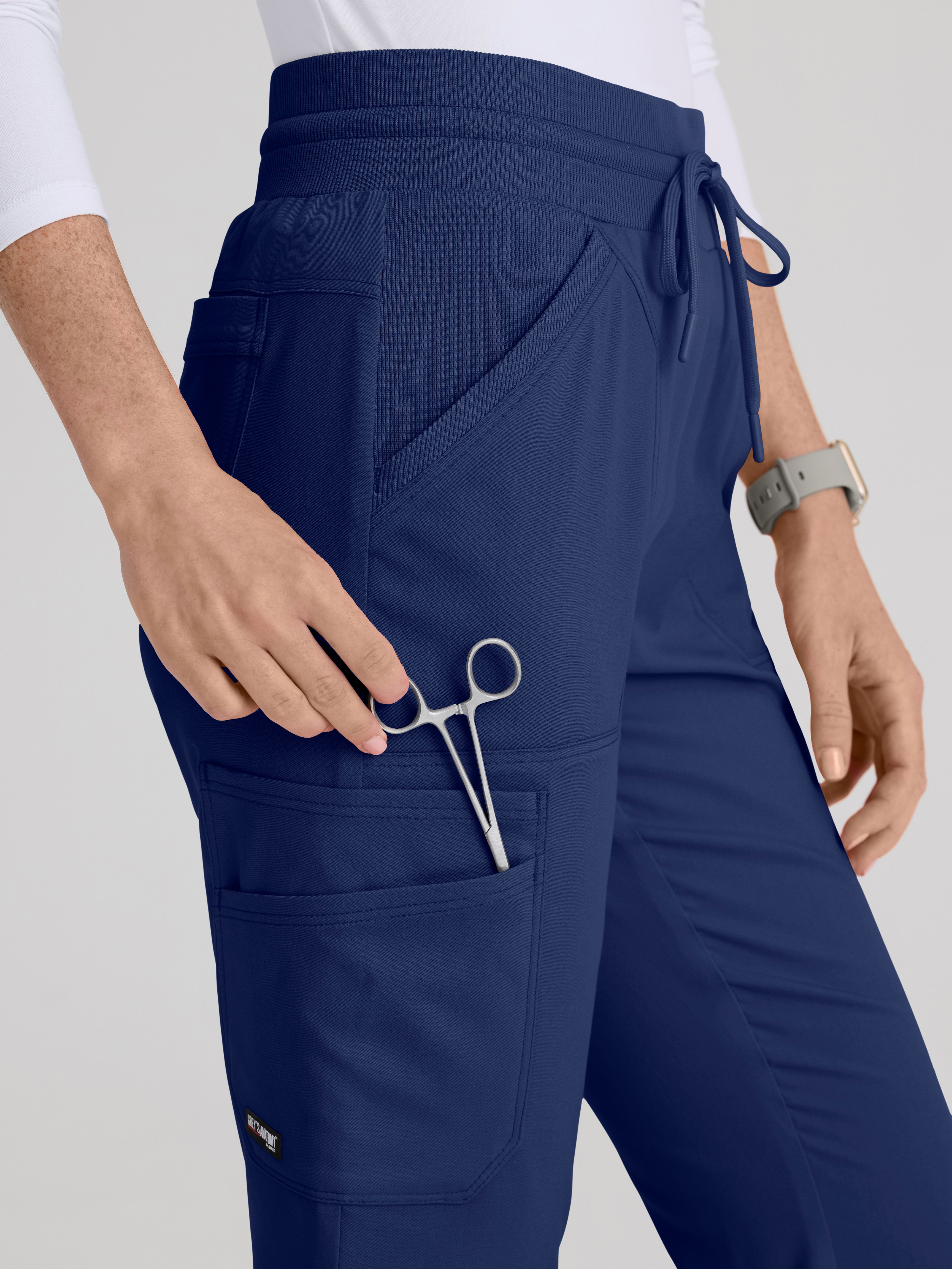 Kristi 7-Pocket Knit Waistband Fit & Flare Pant Grey's Anatomy™ by BARCO® Spandex Stretch