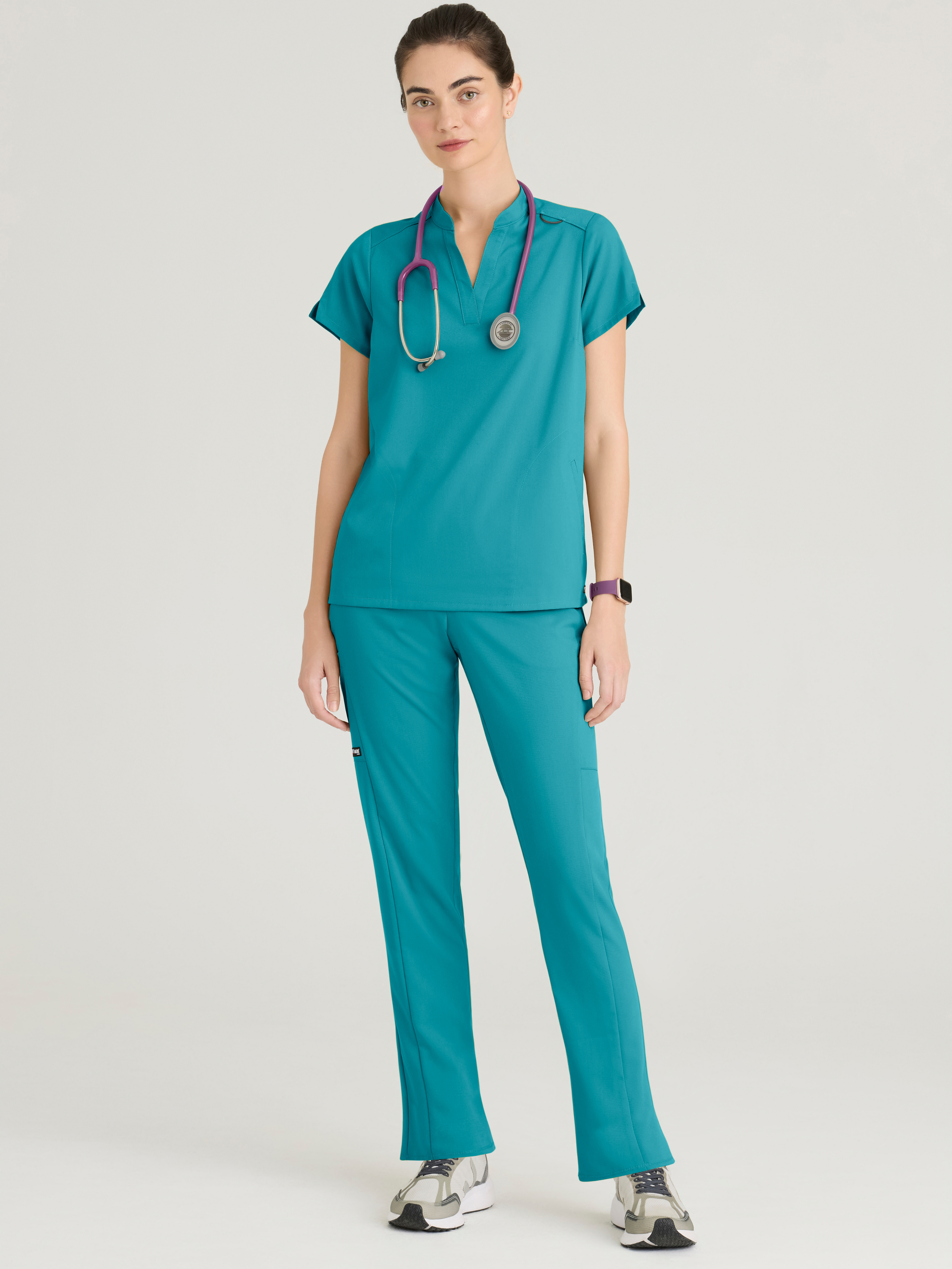 Avery 2-Pocket Banded Collar Top Grey's Anatomy™ by BARCO® Spandex Stretch