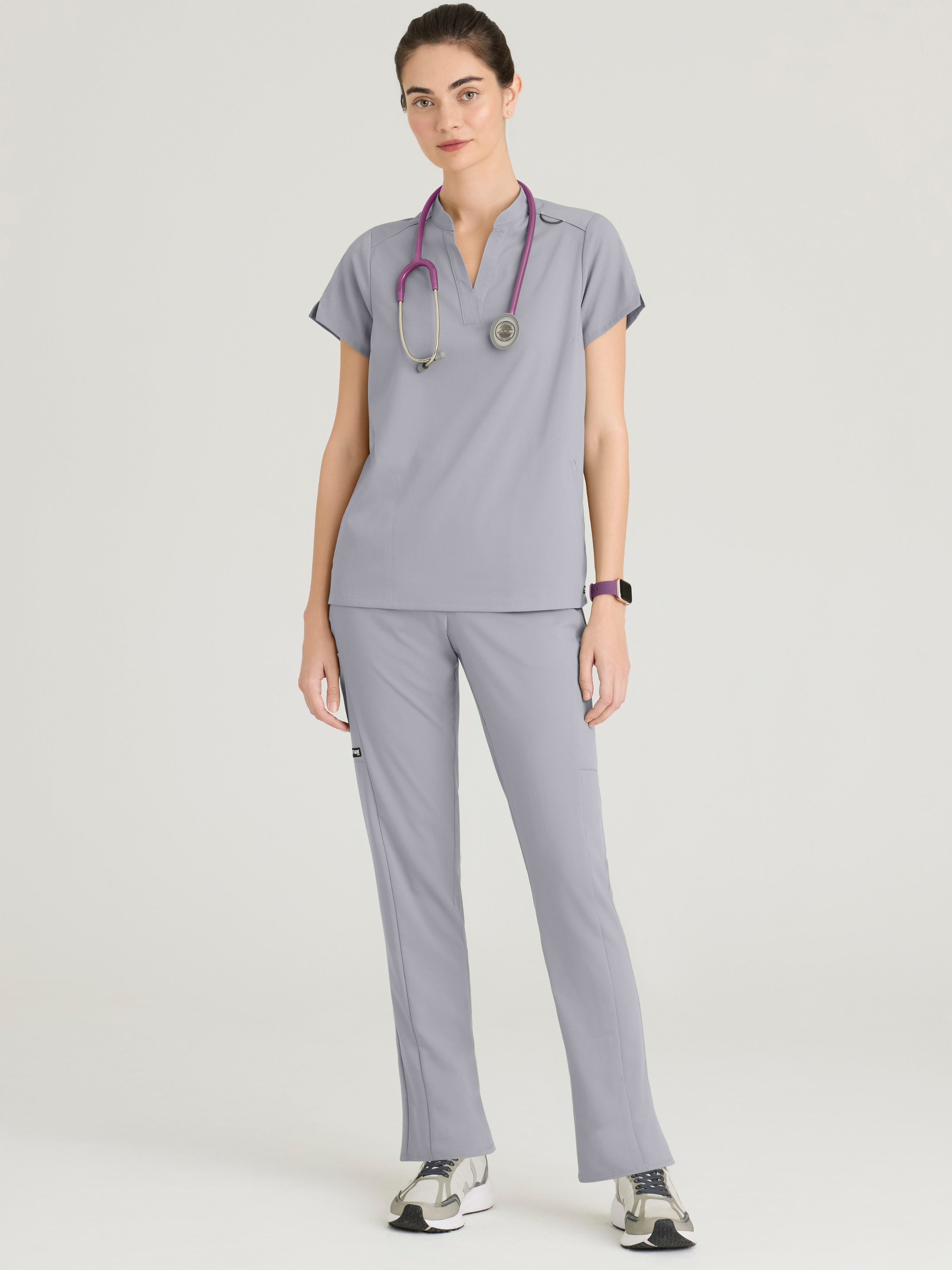 Avery 2-Pocket Banded Collar Top Grey's Anatomy™ by BARCO® Spandex Stretch