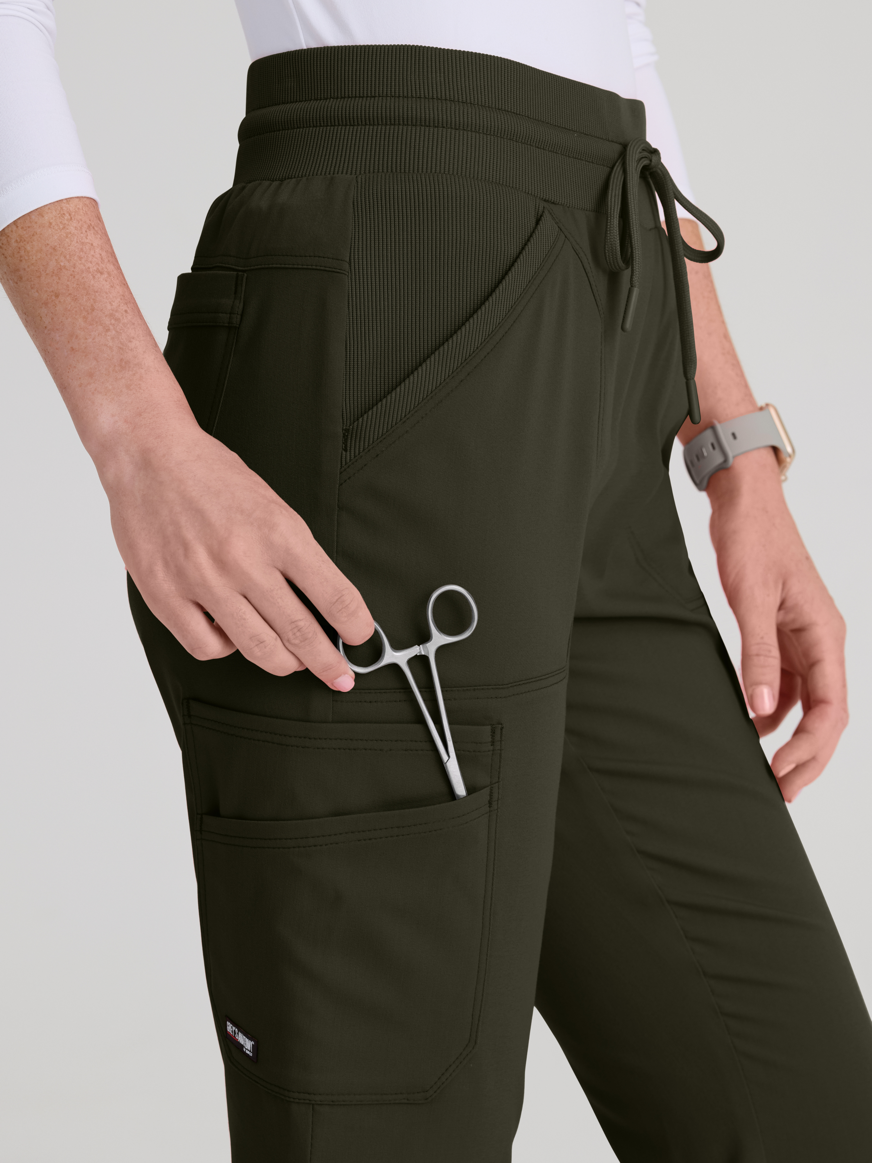 Kristi 7-Pocket Knit Waistband Fit & Flare Pant Grey's Anatomy™ by BARCO® Spandex Stretch