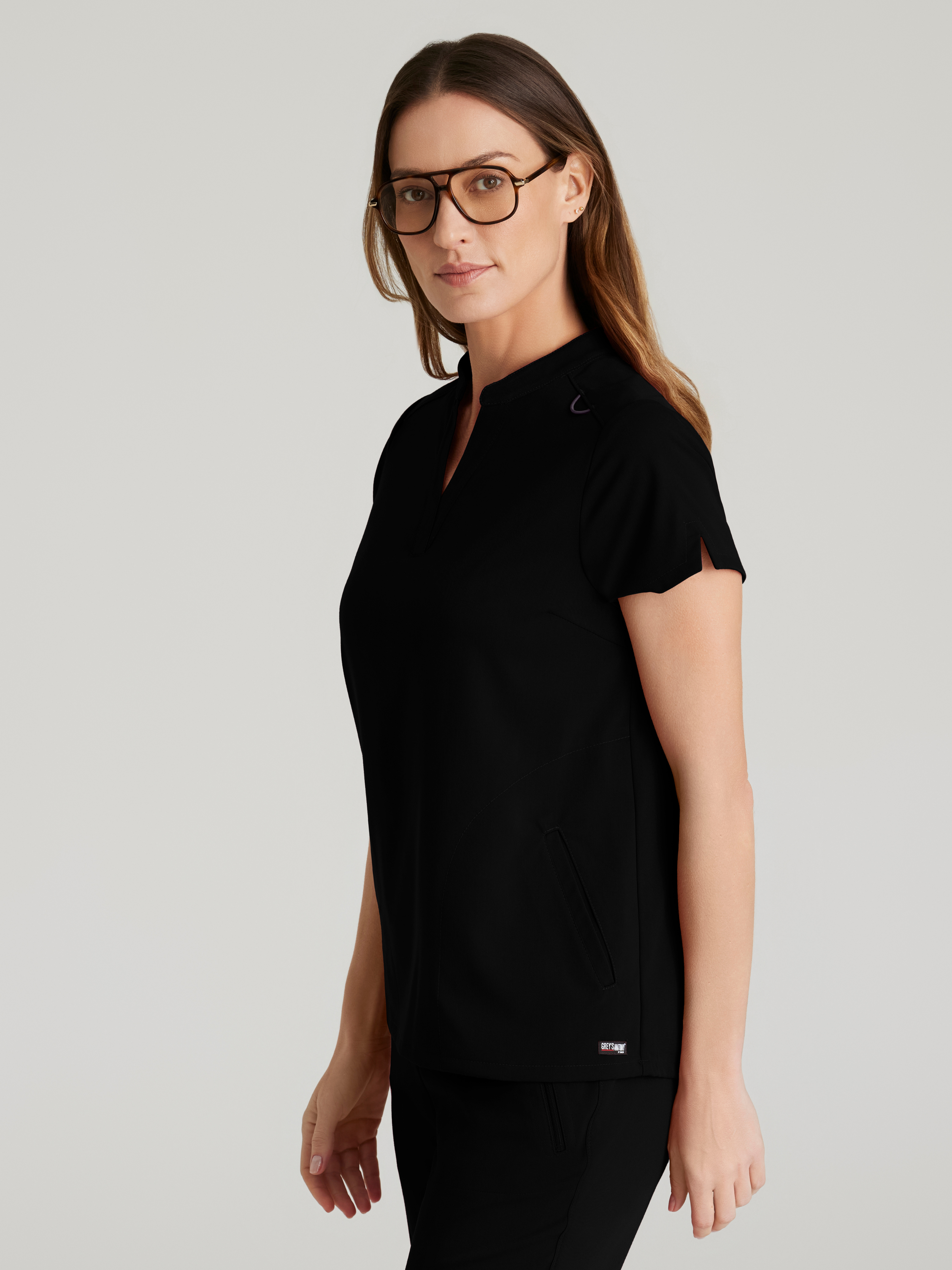 Avery 2-Pocket Banded Collar Top Grey's Anatomy™ by BARCO® Spandex Stretch