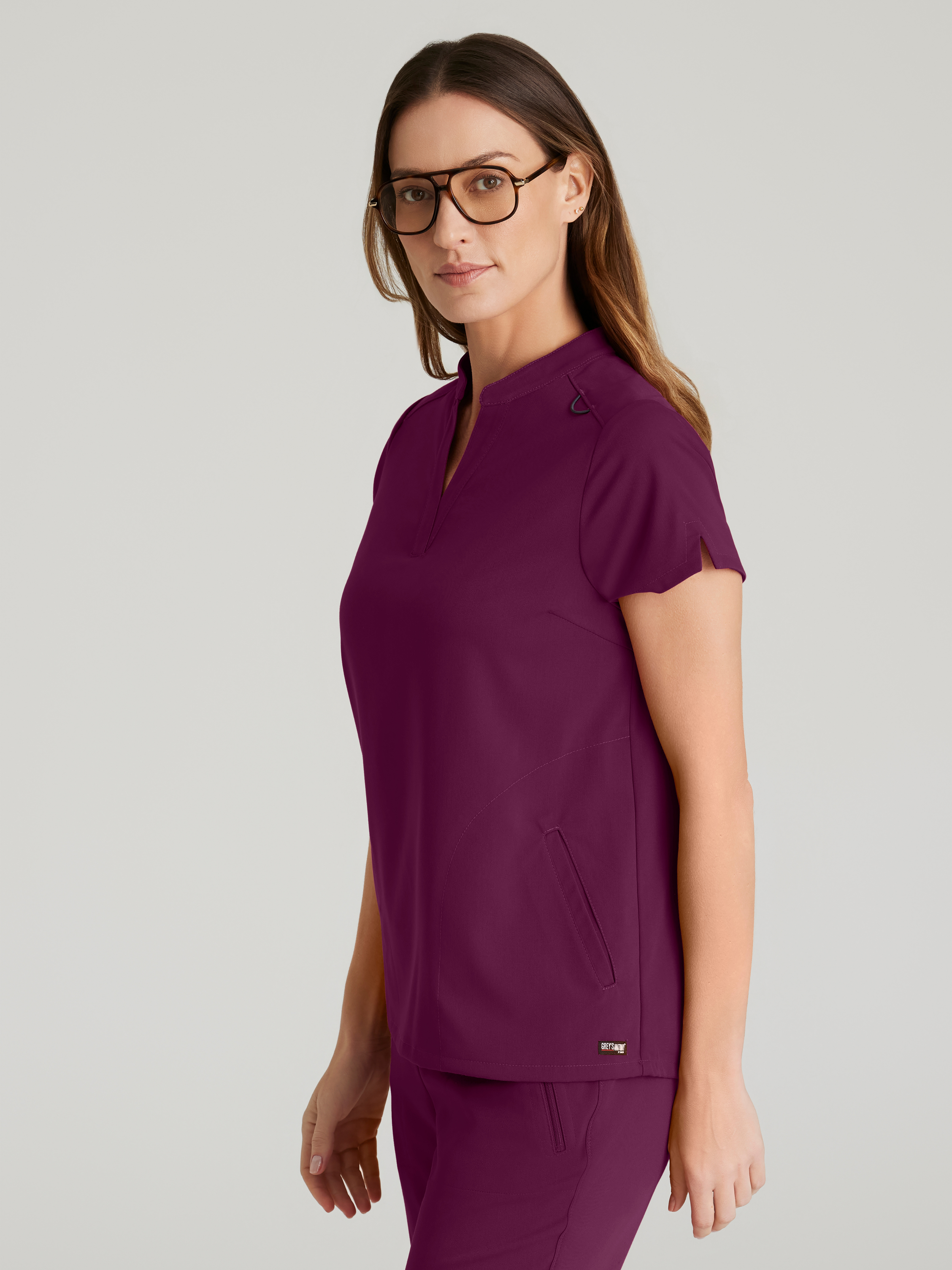 Avery 2-Pocket Banded Collar Top Grey's Anatomy™ by BARCO® Spandex Stretch