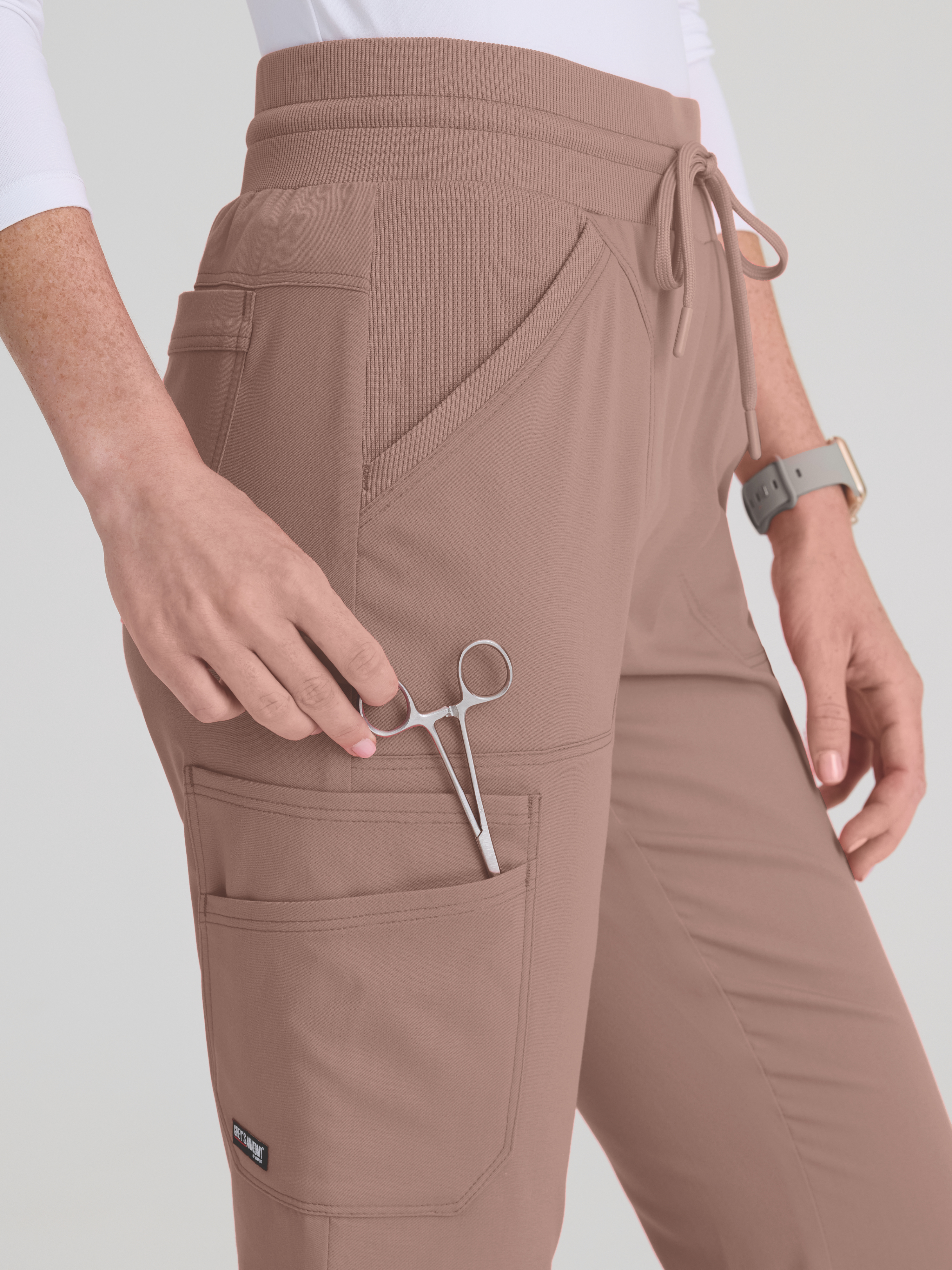 Kristi 7-Pocket Knit Waistband Fit & Flare Pant Grey's Anatomy™ by BARCO® Spandex Stretch