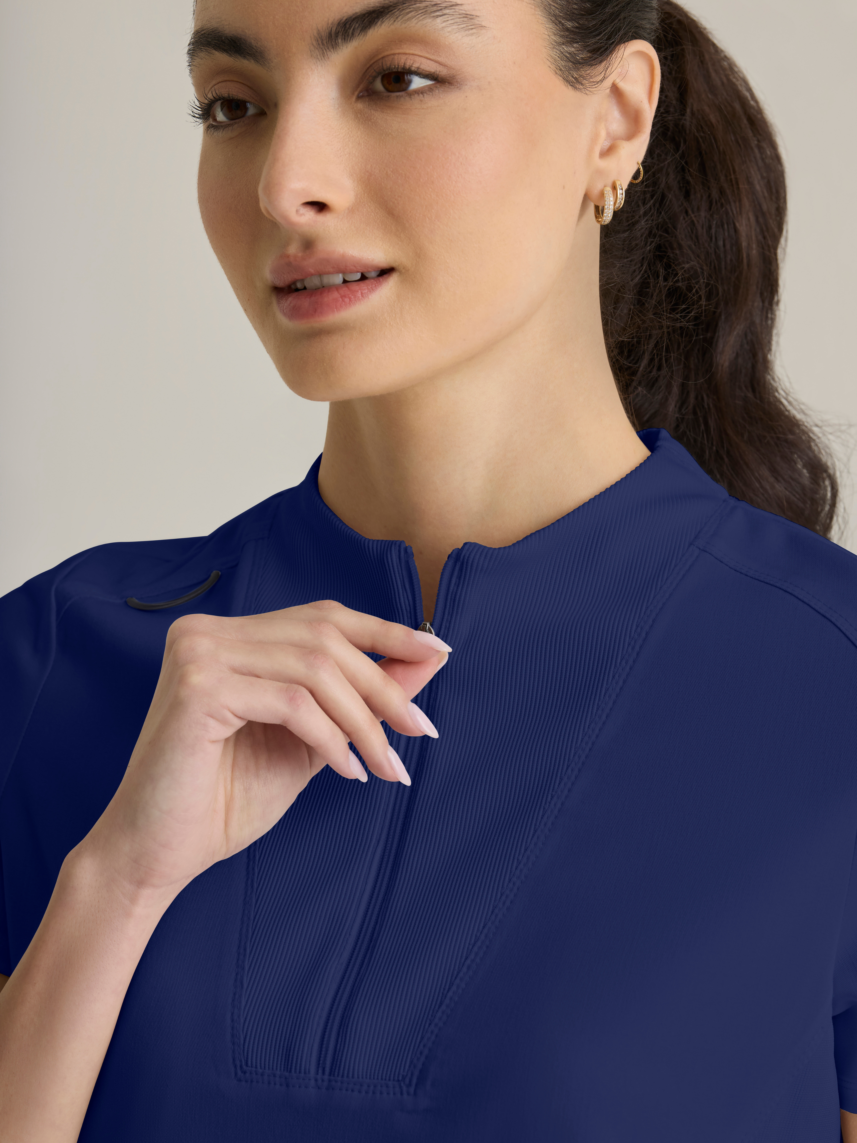 Kristi 2-Pocket Knit Micro-Funnel Top Grey's Anatomy™ by BARCO® Spandex Stretch