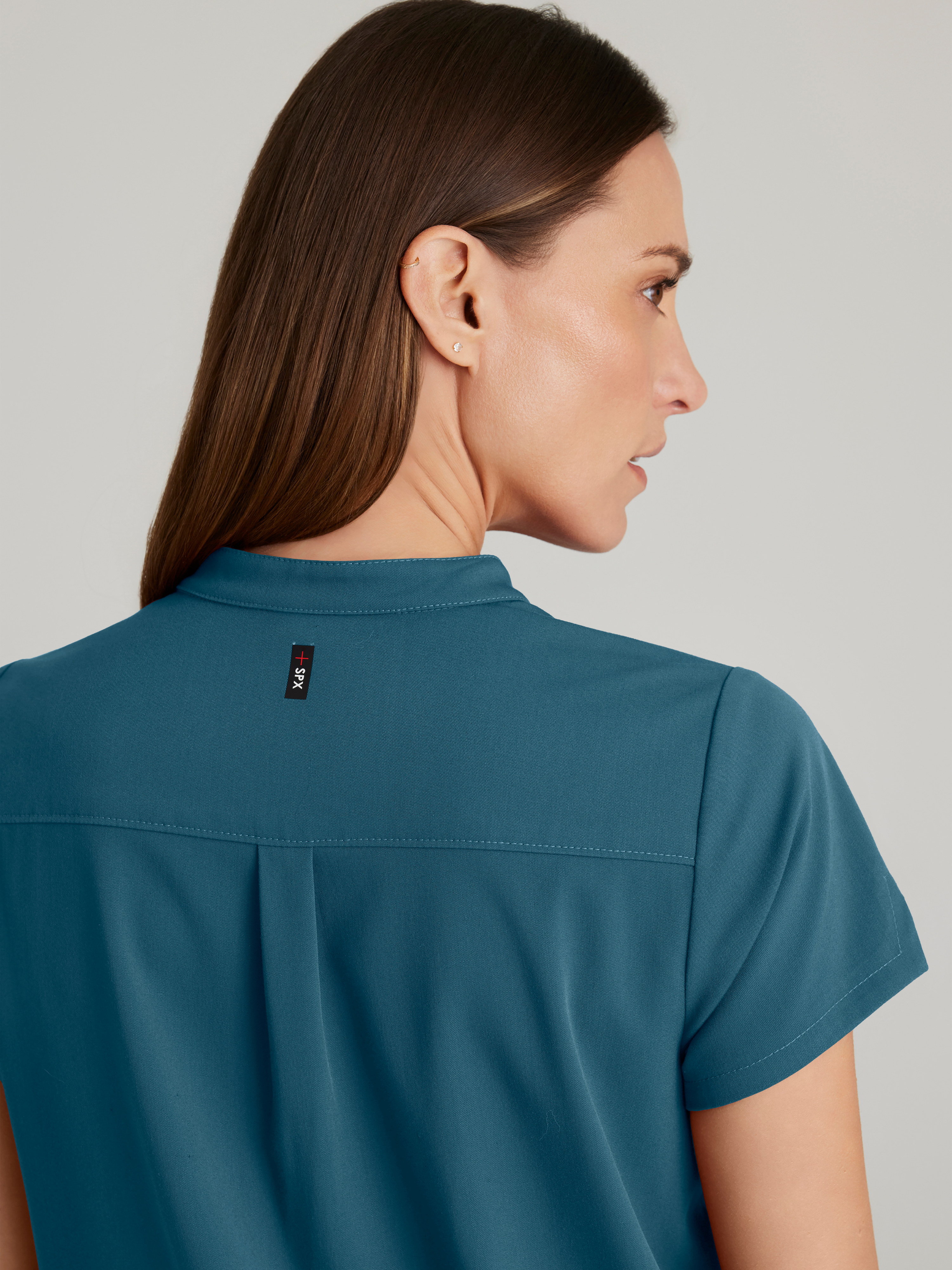 Avery 2-Pocket Banded Collar Top Grey's Anatomy™ by BARCO® Spandex Stretch
