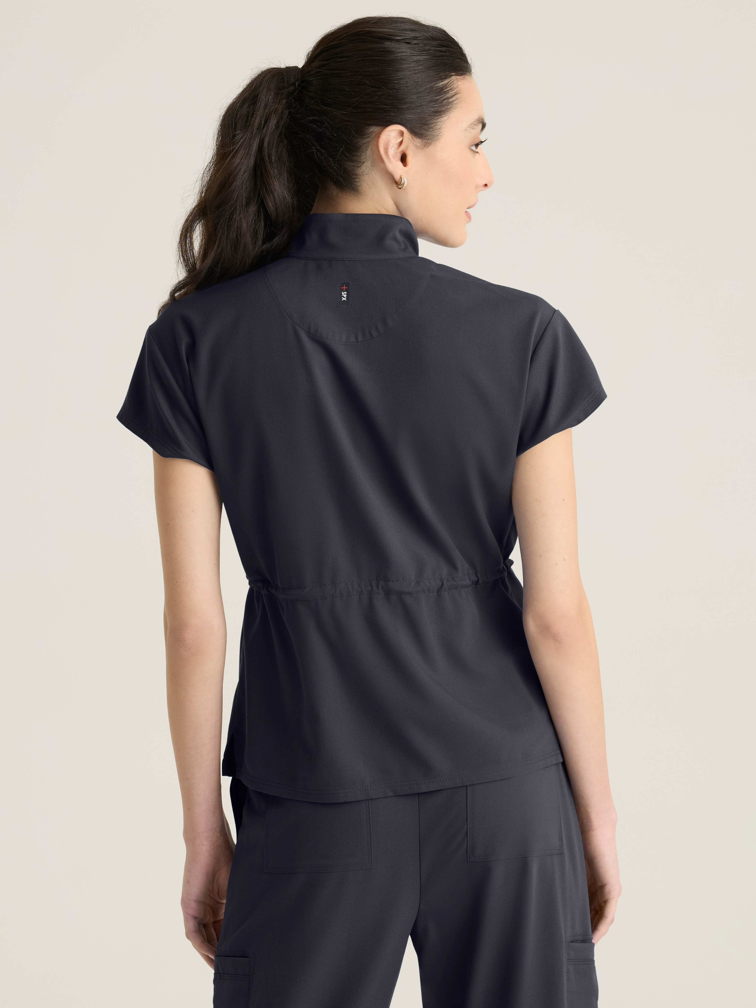Nina Women's 2-pocket Mock Neck Zip Front Top Grey's Anatomy™ by Barco Spandex Stretch