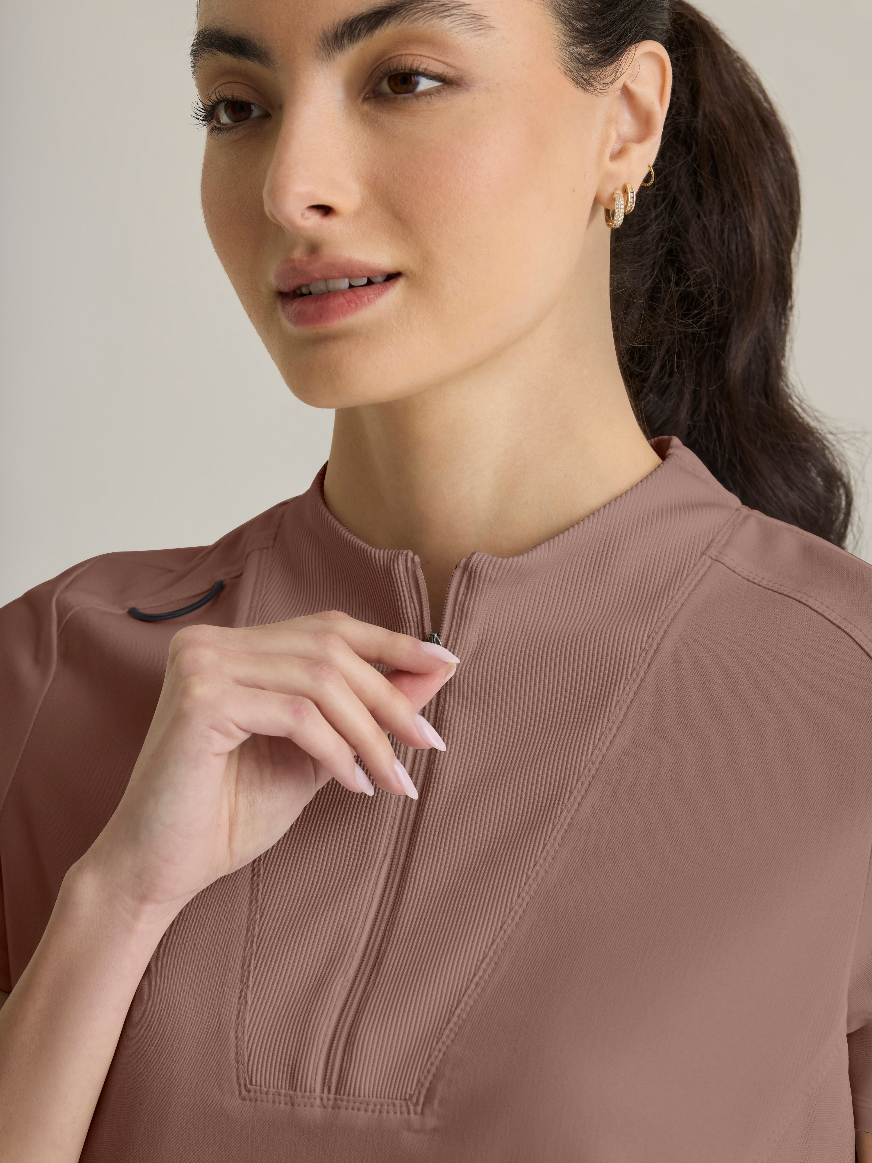 Kristi 2-Pocket Knit Micro-Funnel Top Grey's Anatomy™ by BARCO® Spandex Stretch