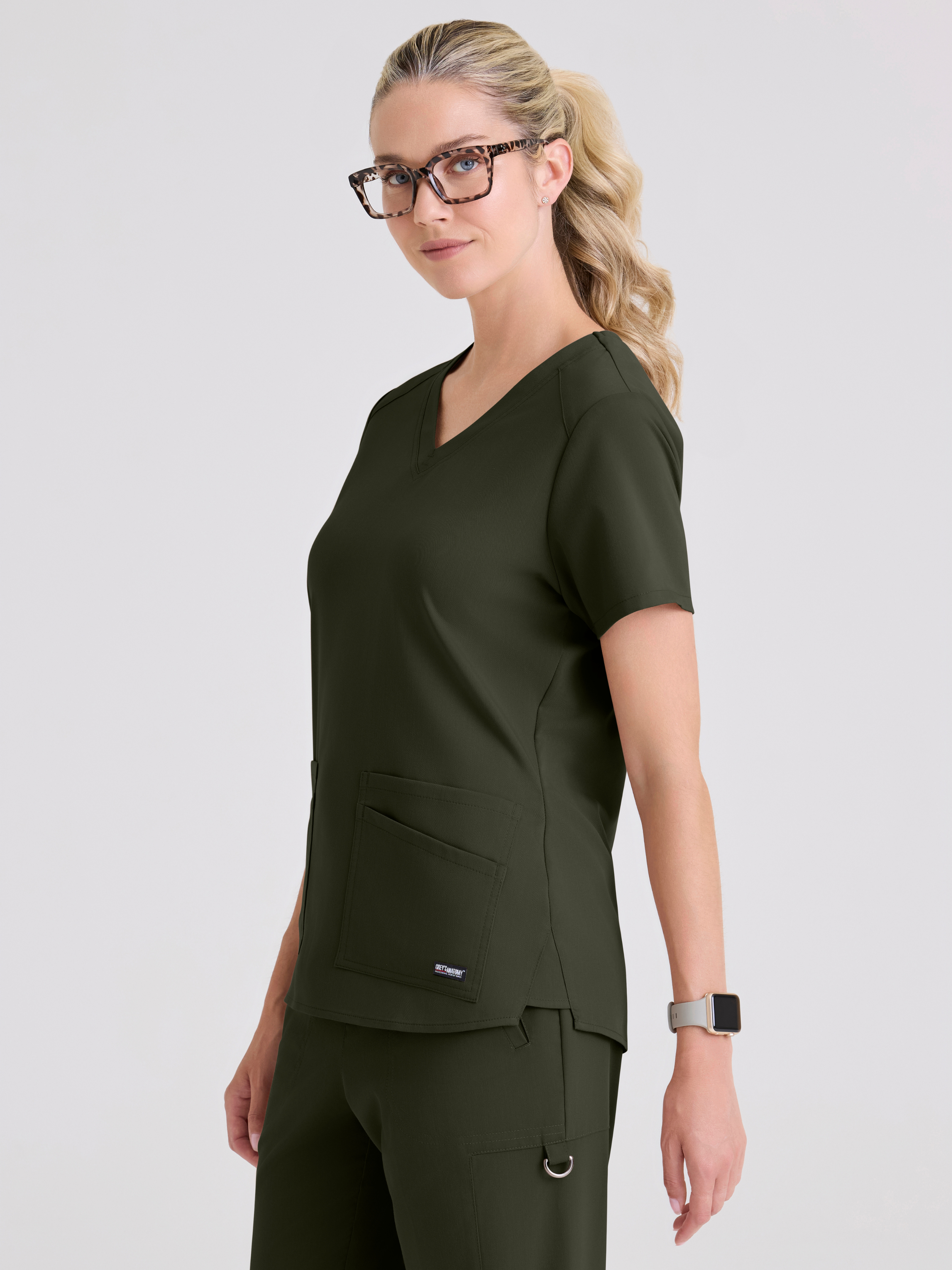 Emma 4-Pocket V-Neck Scrub Top Grey's Anatomy™ by BARCO® Spandex Stretch