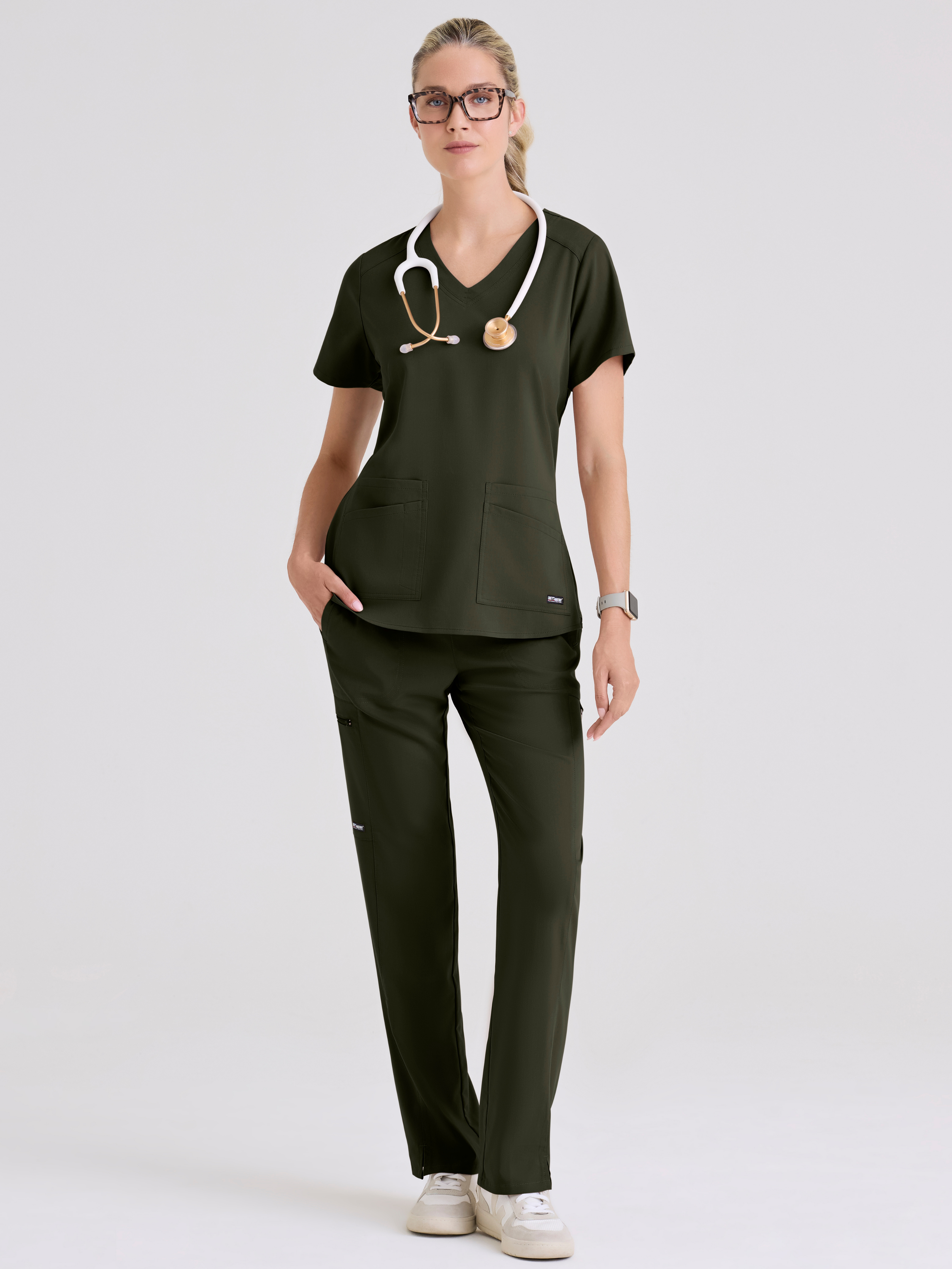 Emma 4-Pocket V-Neck Scrub Top Grey's Anatomy™ by BARCO® Spandex Stretch