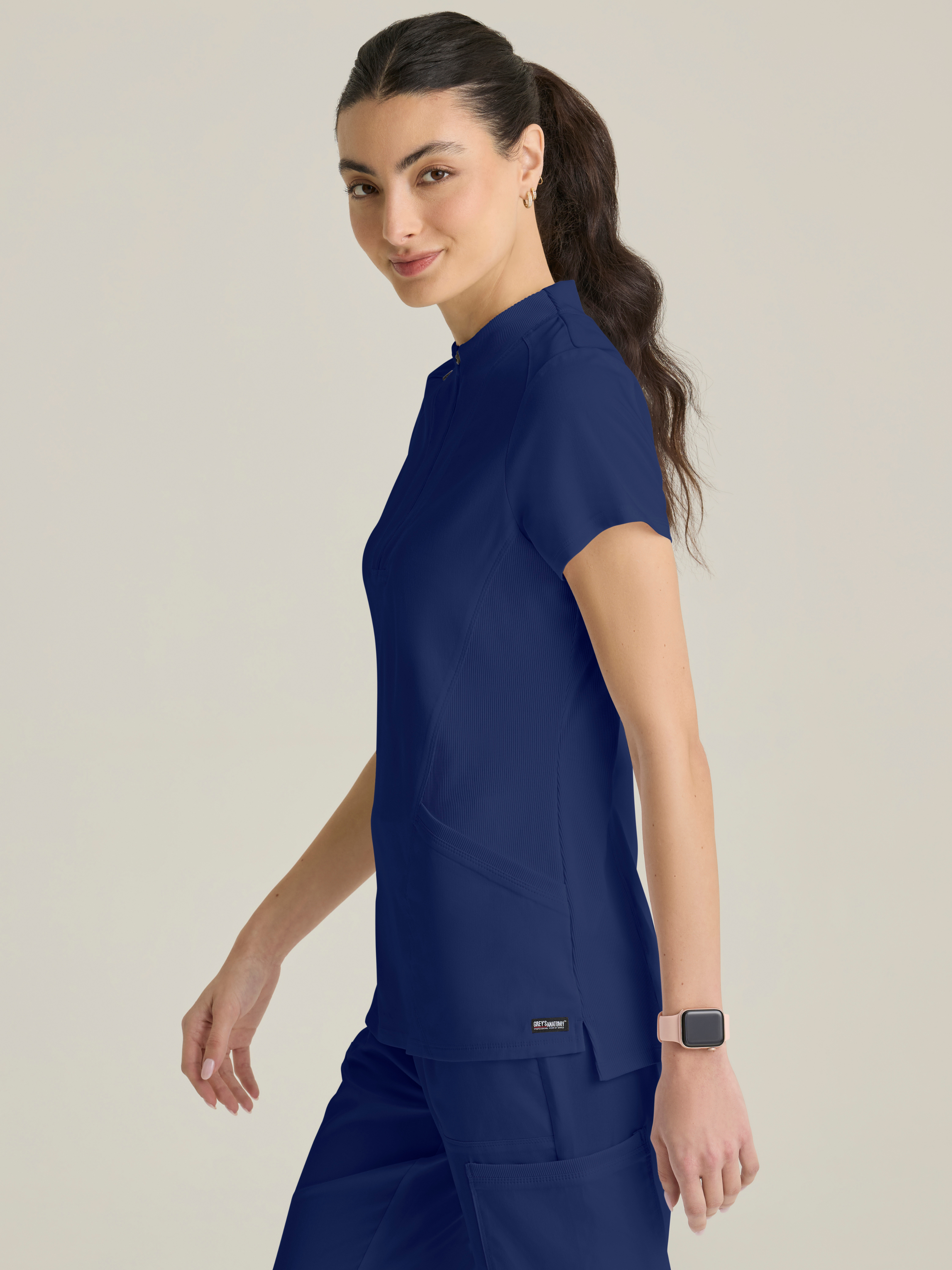 Kristi 2-Pocket Knit Micro-Funnel Top Grey's Anatomy™ by BARCO® Spandex Stretch