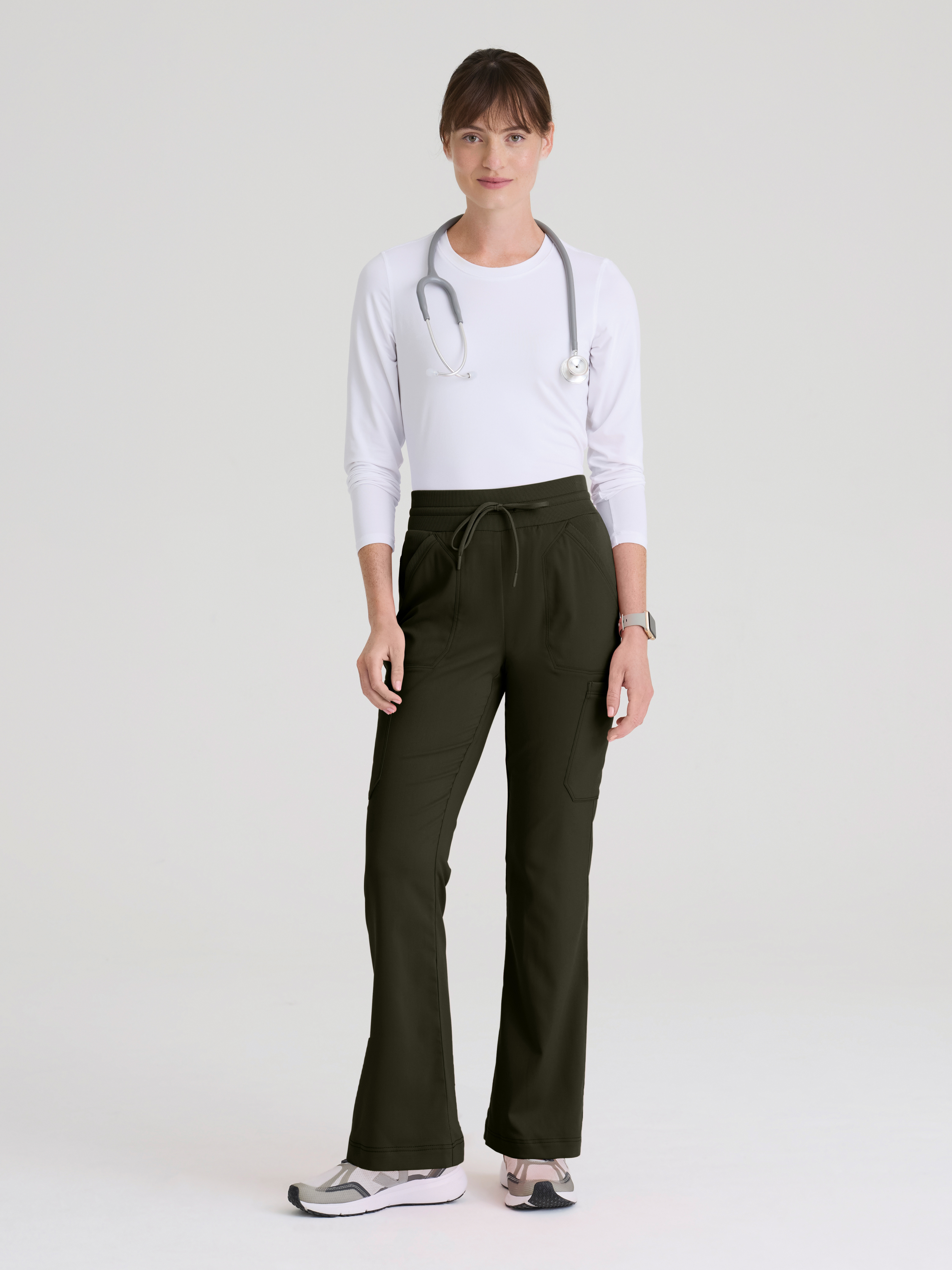 Kristi 7-Pocket Knit Waistband Fit & Flare Pant Grey's Anatomy™ by BARCO® Spandex Stretch