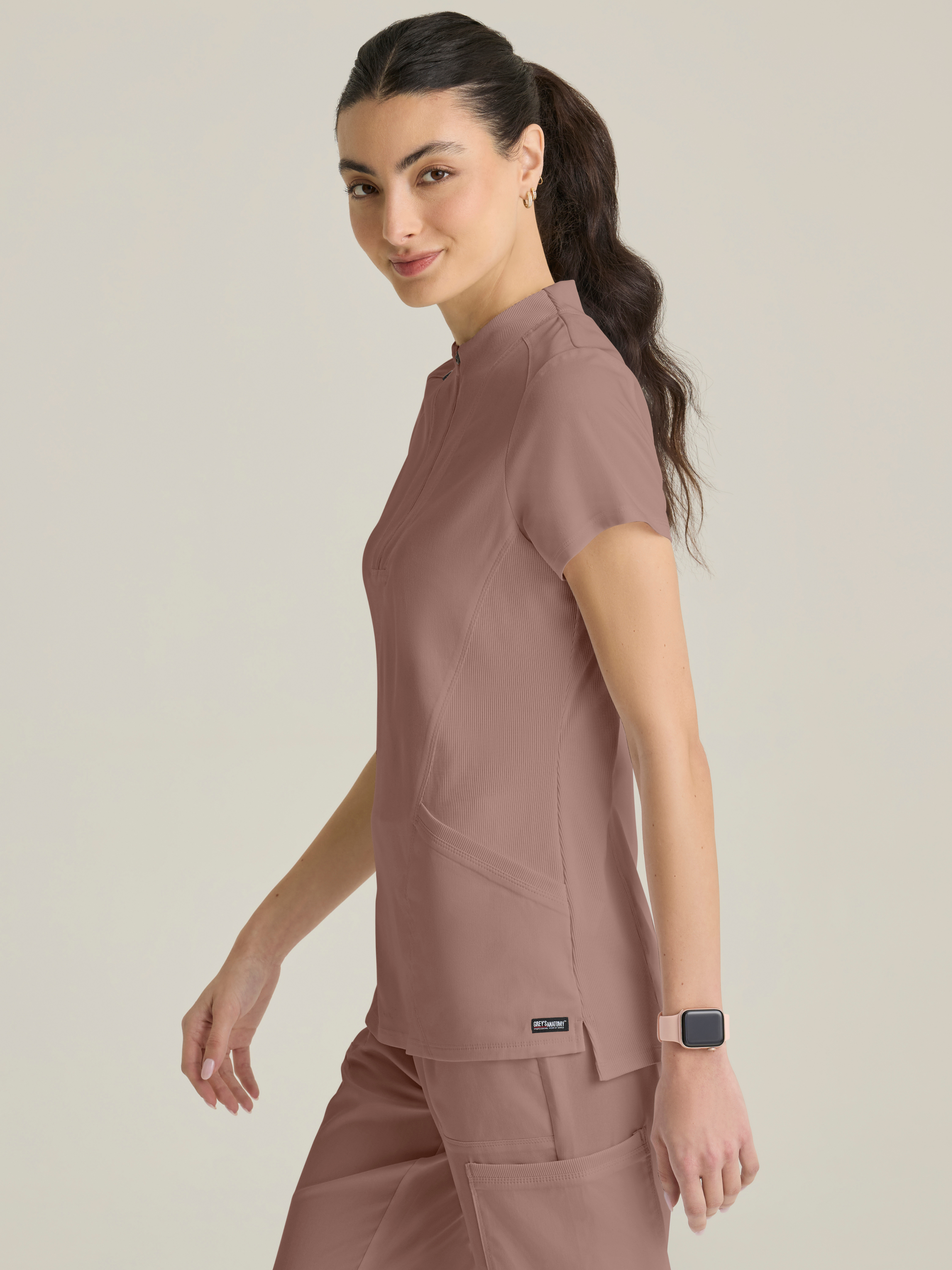 Kristi 2-Pocket Knit Micro-Funnel Top Grey's Anatomy™ by BARCO® Spandex Stretch
