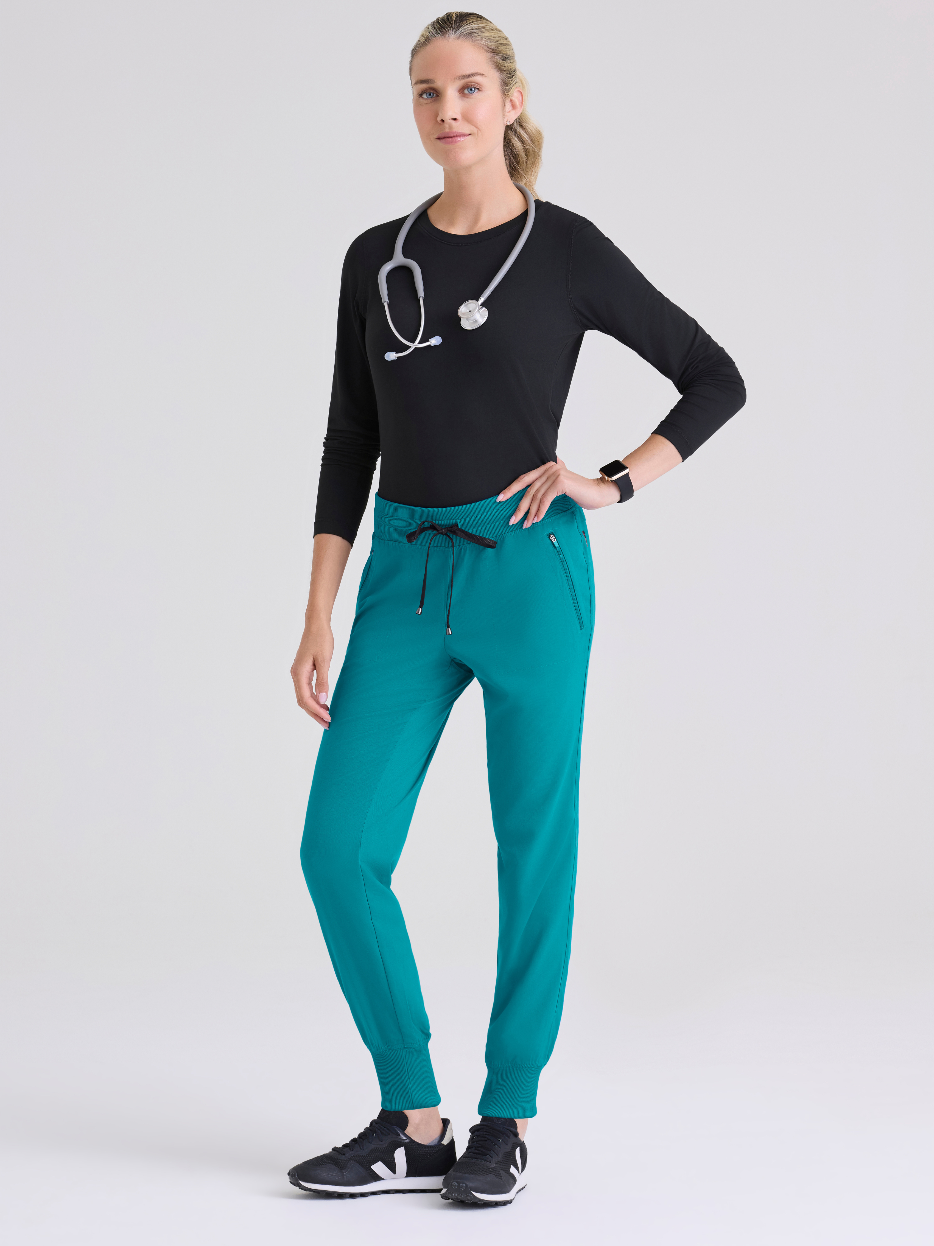 Eden 5-Pocket Mid-Rise Jogger Scrub Pant Grey's Anatomy™ by BARCO® Spandex Stretch