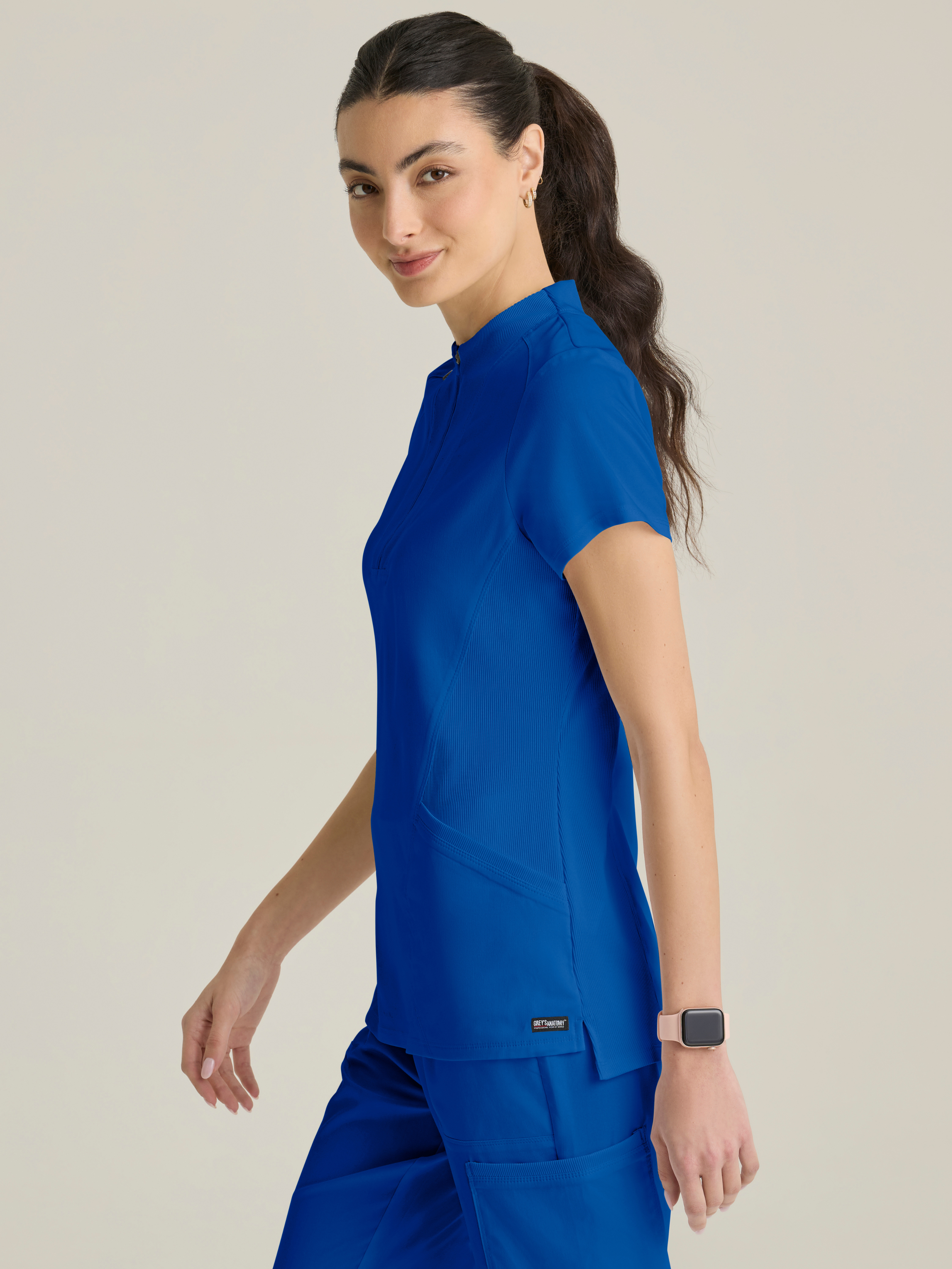 Kristi 2-Pocket Knit Micro-Funnel Top Grey's Anatomy™ by BARCO® Spandex Stretch