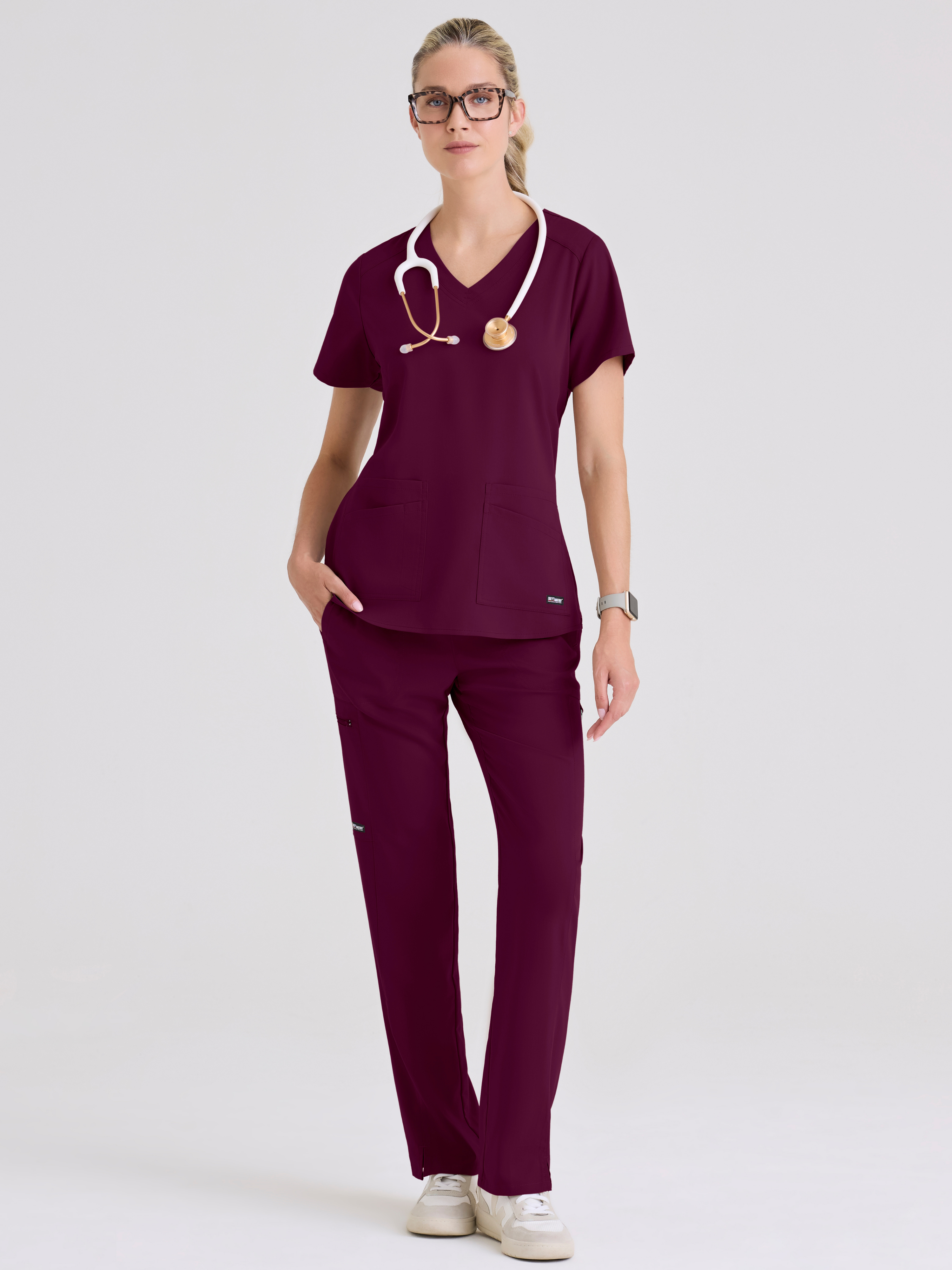 Emma 4-Pocket V-Neck Scrub Top Grey's Anatomy™ by BARCO® Spandex Stretch