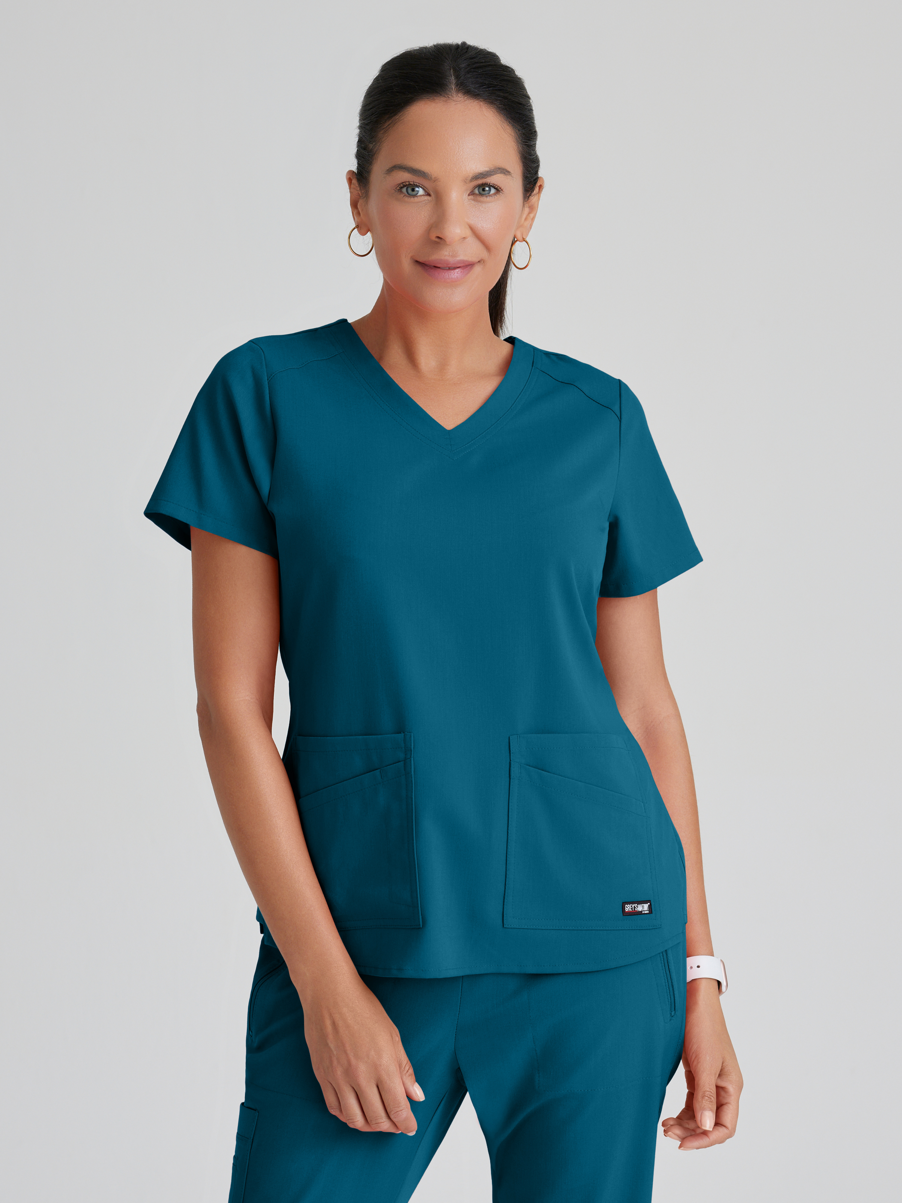 Emma 4-Pocket V-Neck Scrub Top Grey's Anatomy™ by BARCO® Spandex Stretch