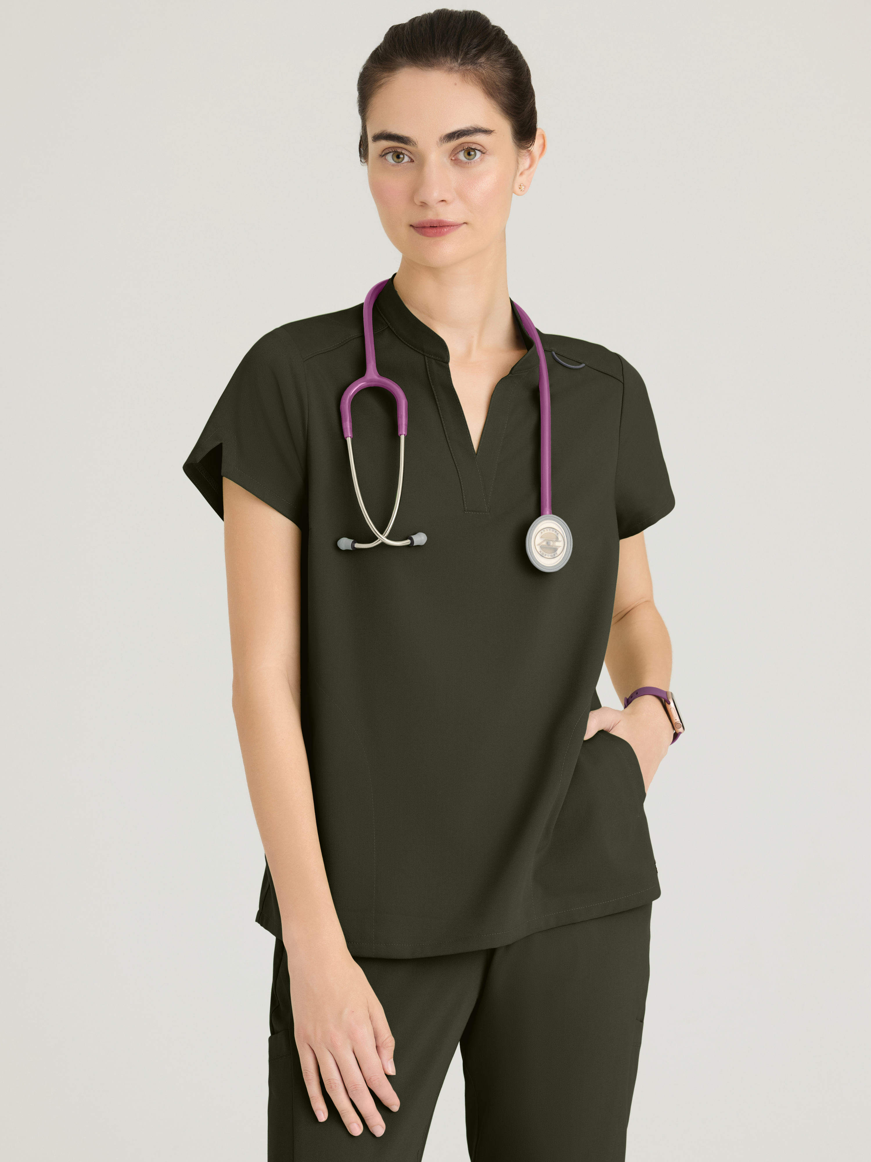 Avery 2-Pocket Banded Collar Top Grey's Anatomy™ by BARCO® Spandex Stretch