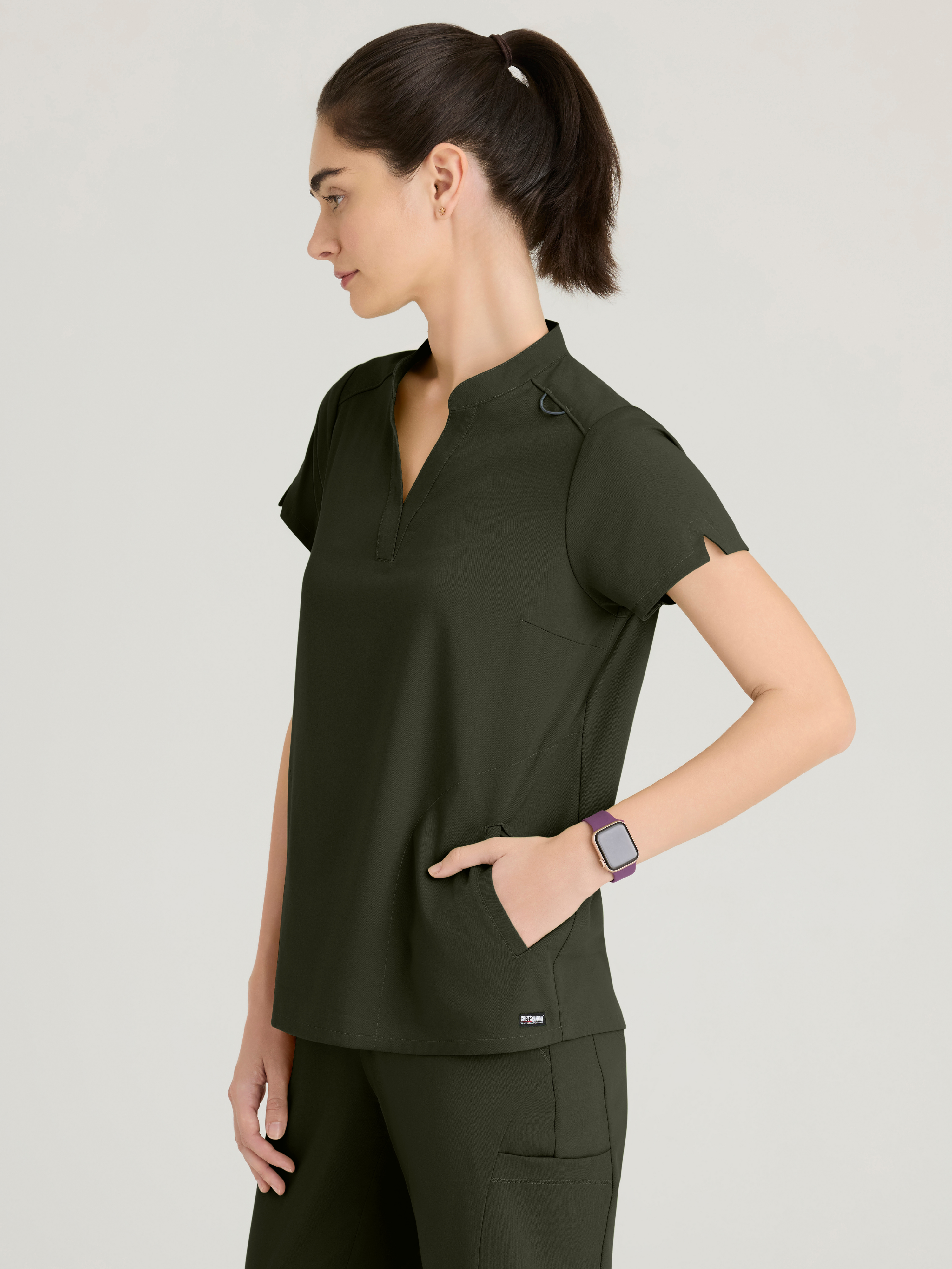 Avery 2-Pocket Banded Collar Top Grey's Anatomy™ by BARCO® Spandex Stretch