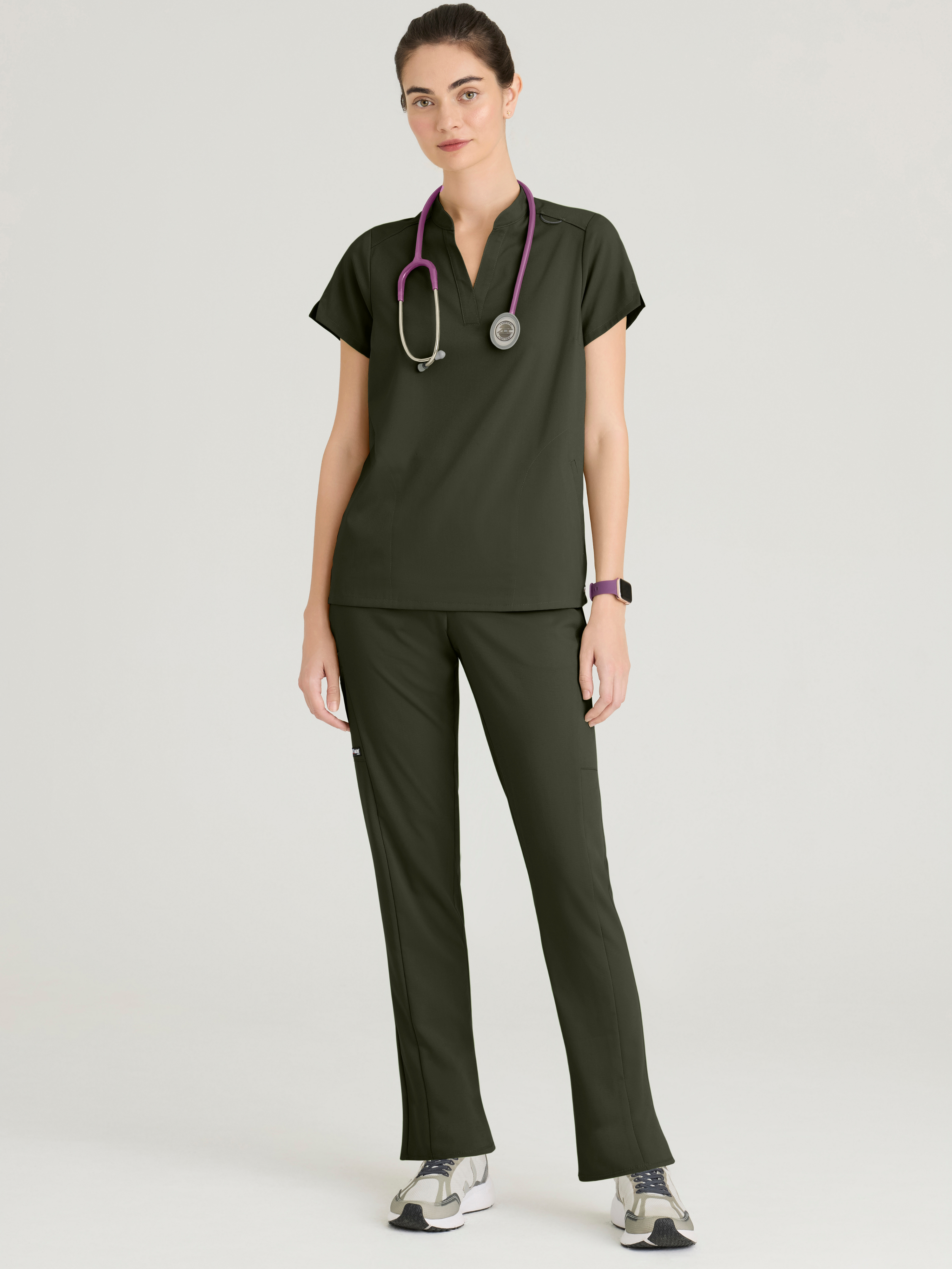 Avery 2-Pocket Banded Collar Top Grey's Anatomy™ by BARCO® Spandex Stretch